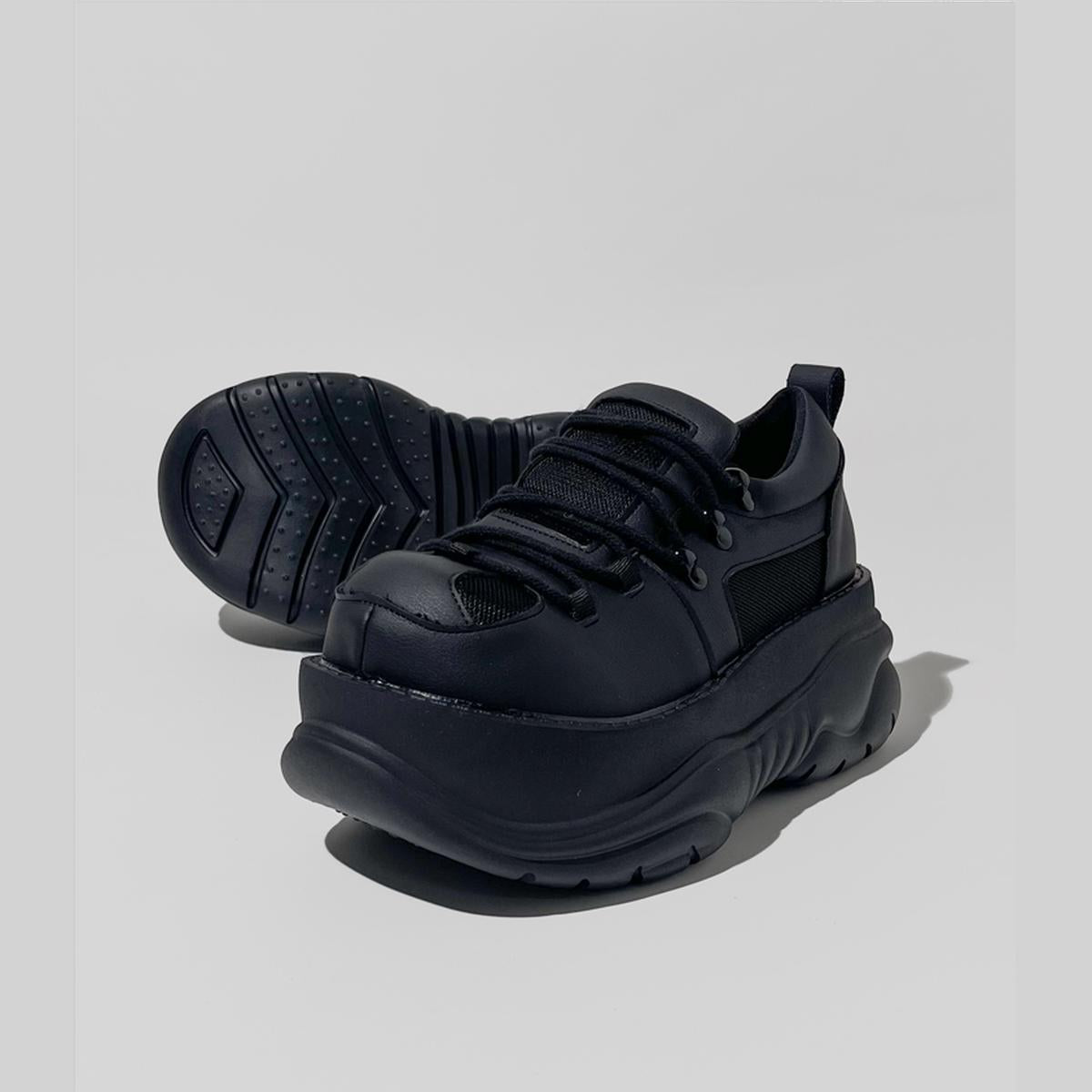 Black Chunky Mesh Platform Sneakers