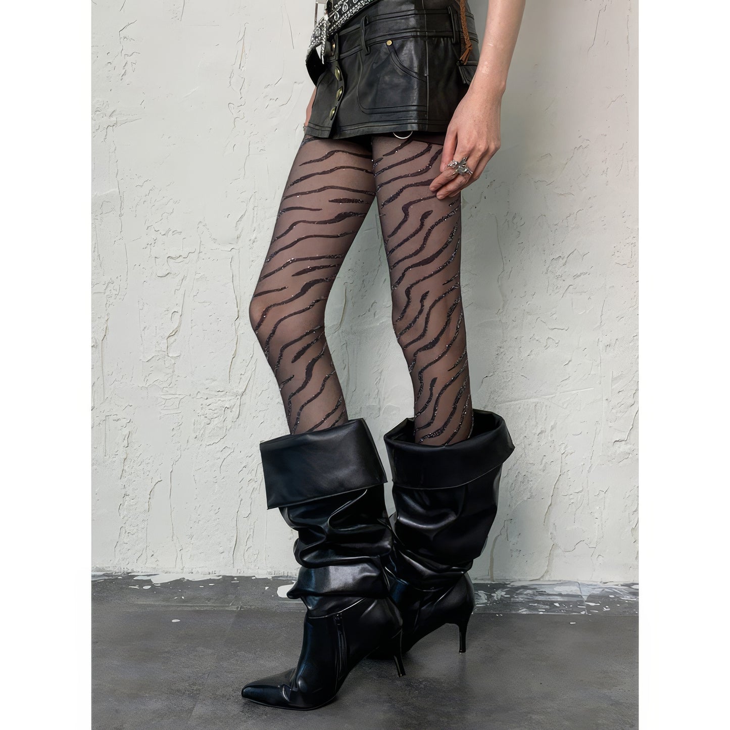 Sheer Glitter Zebra Pattern Tights