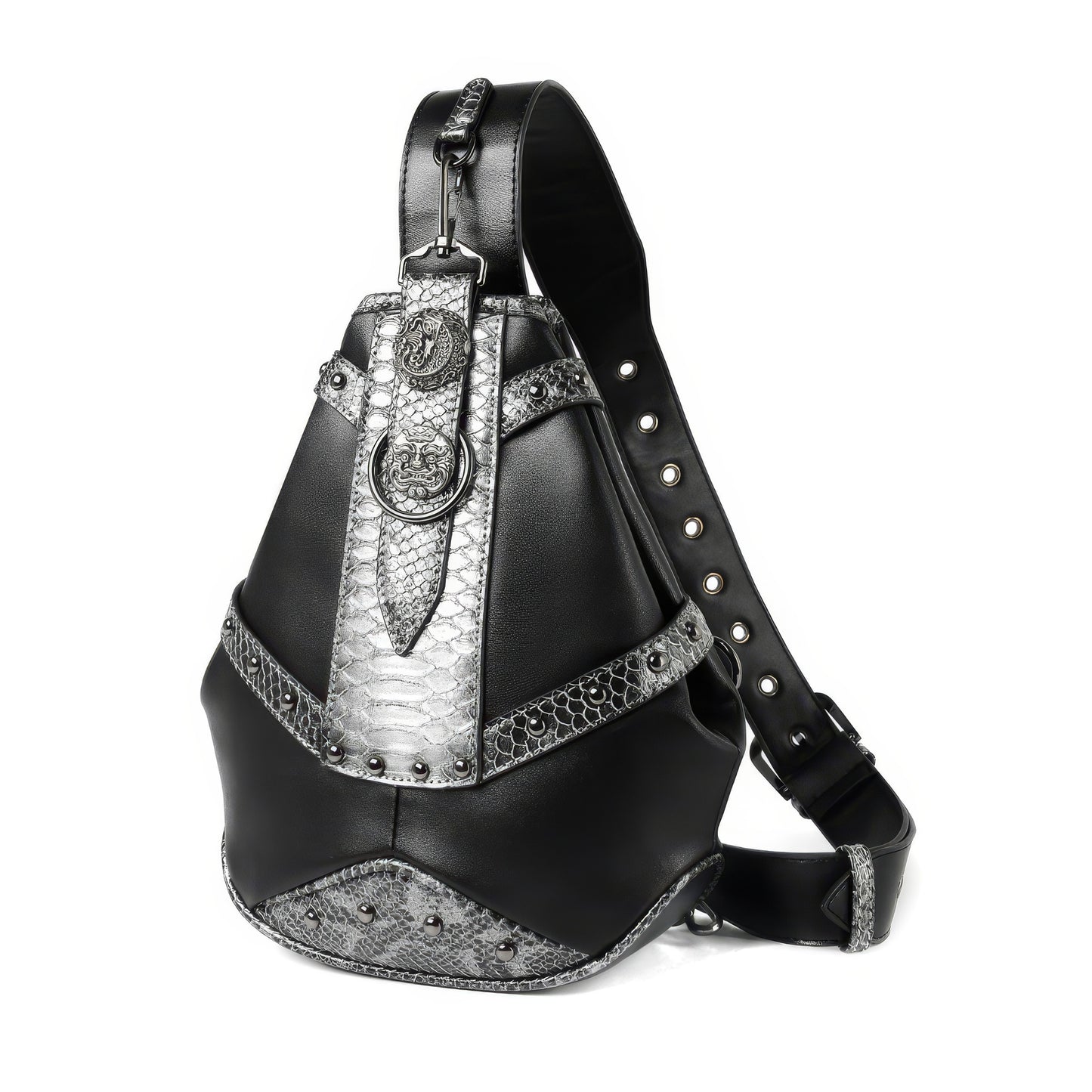 Snake Trim Buckle Detail Black Sling Bag