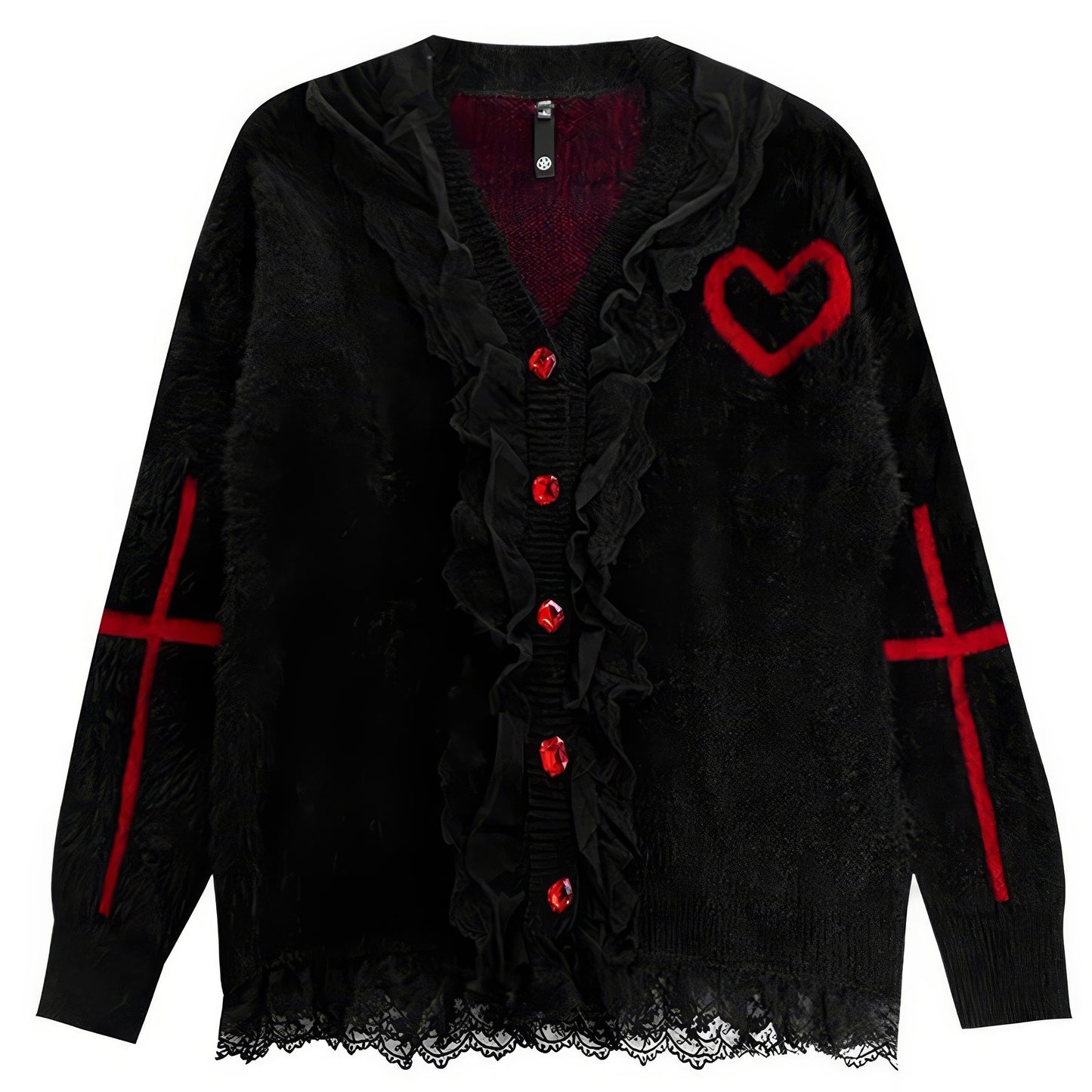 Lace Trim Fuzzy Knit Cardigan