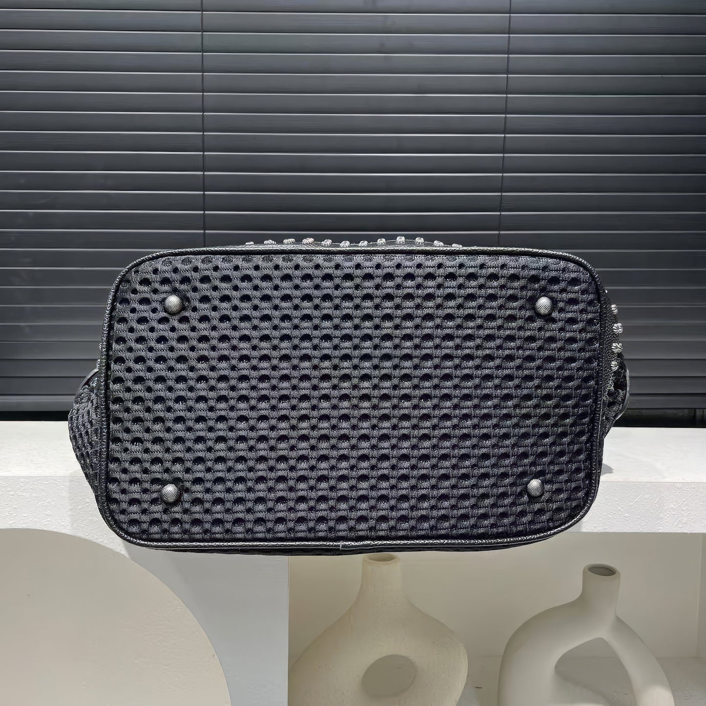 Textured Perforated Stud Shoulder Bag