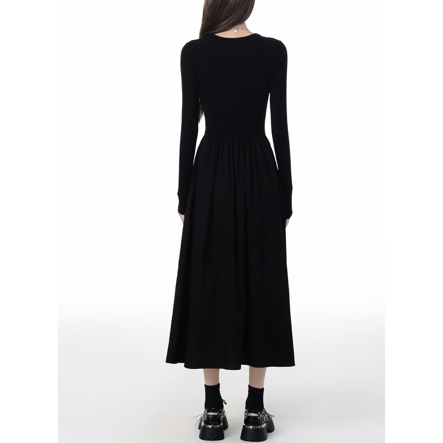 Keyhole Neck Gathered Waist Midi Dress