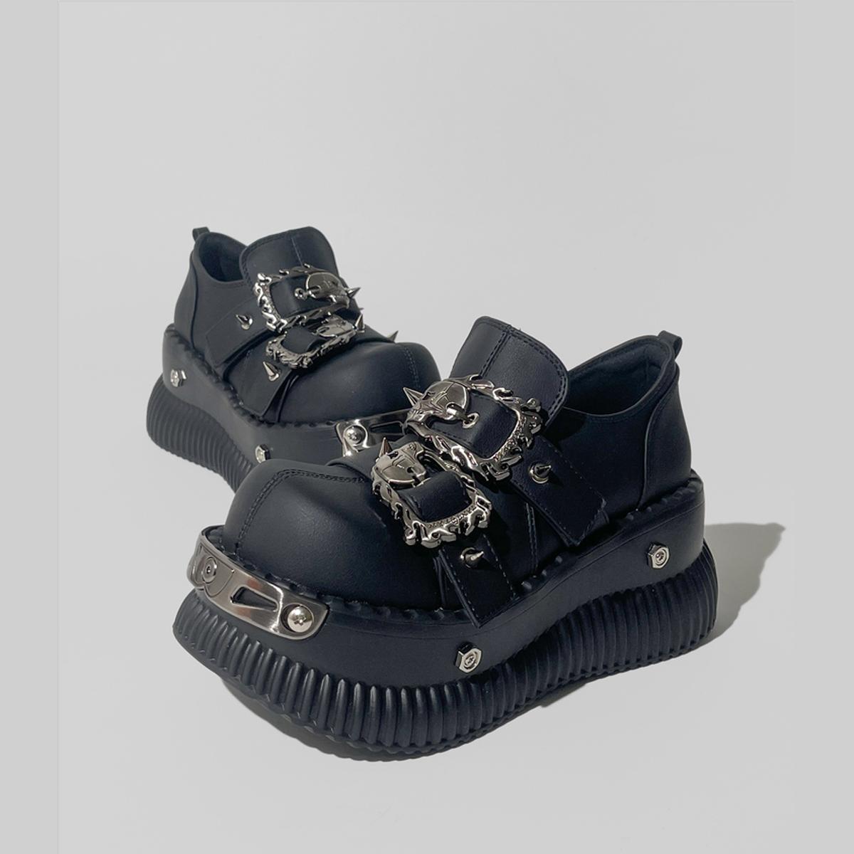 Metal Buckle Spiked Platform Shoes