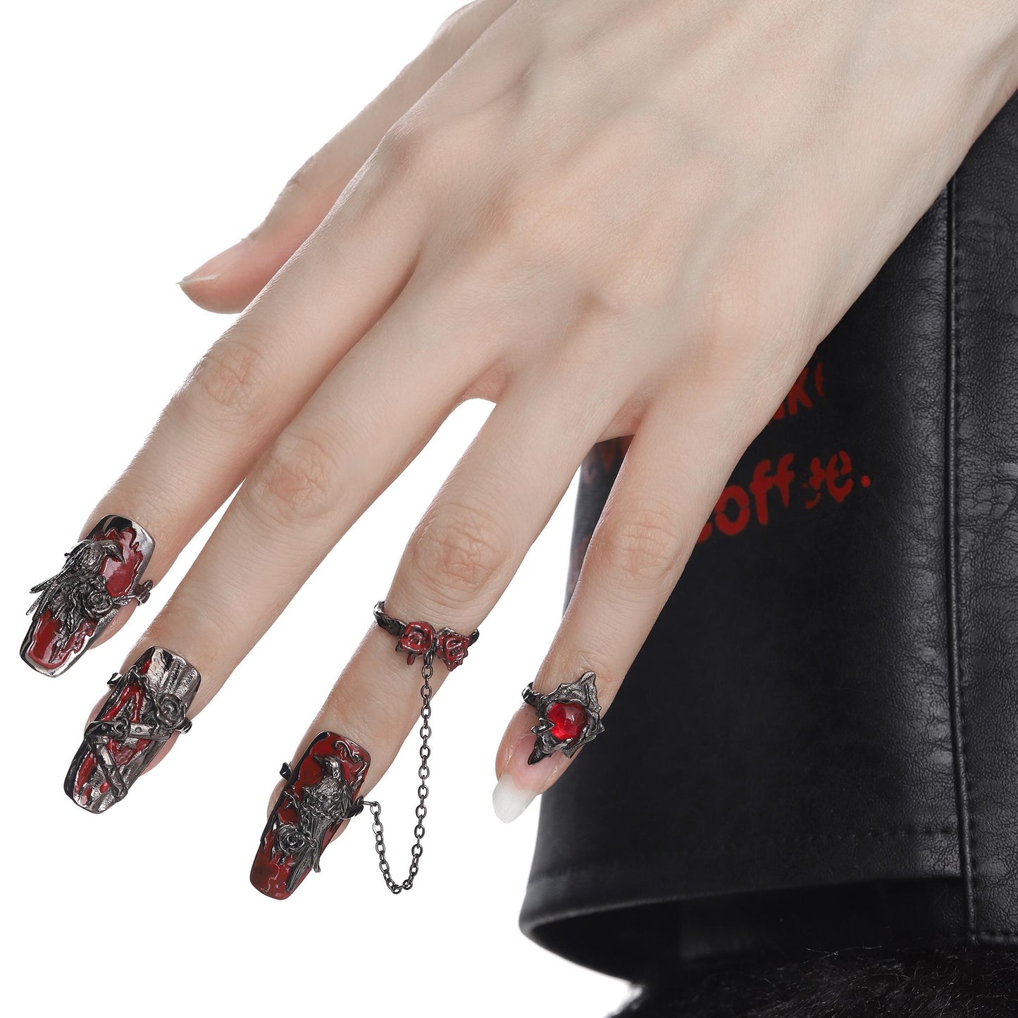Raven Rose Chain Nail Ring Set
