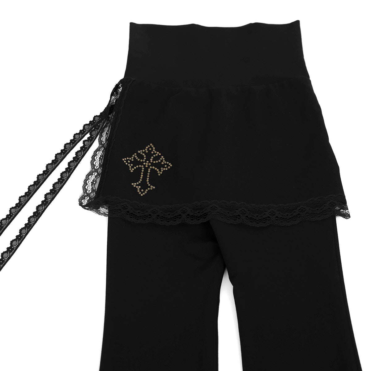 Lace Trim Flared Pants with Layered Skirt Detail