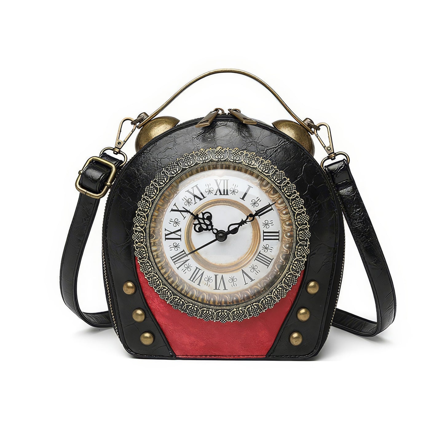 Vintage Clock Face Structured Crossbody Bag