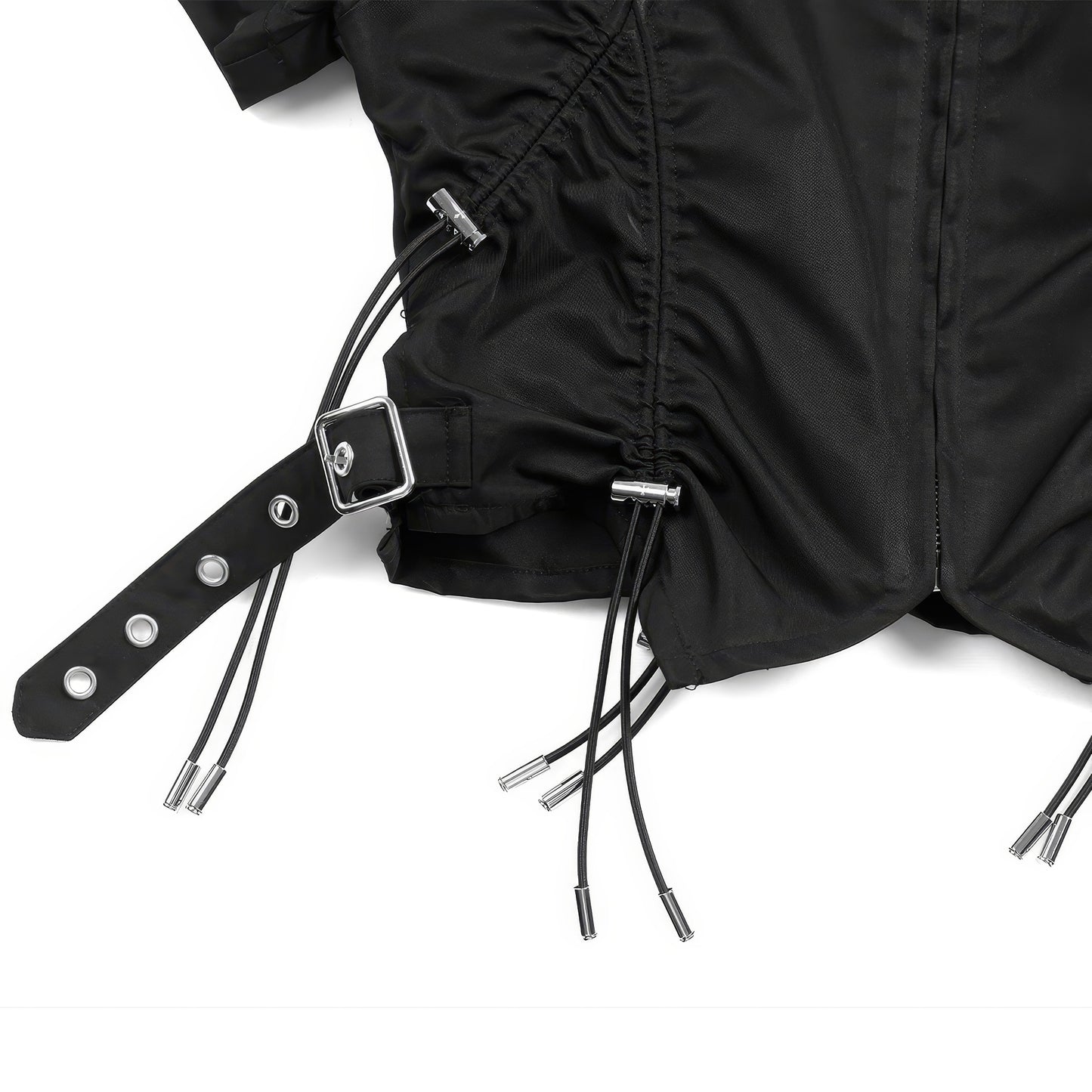 Buckle Strap Drawstring Puff Sleeve Top