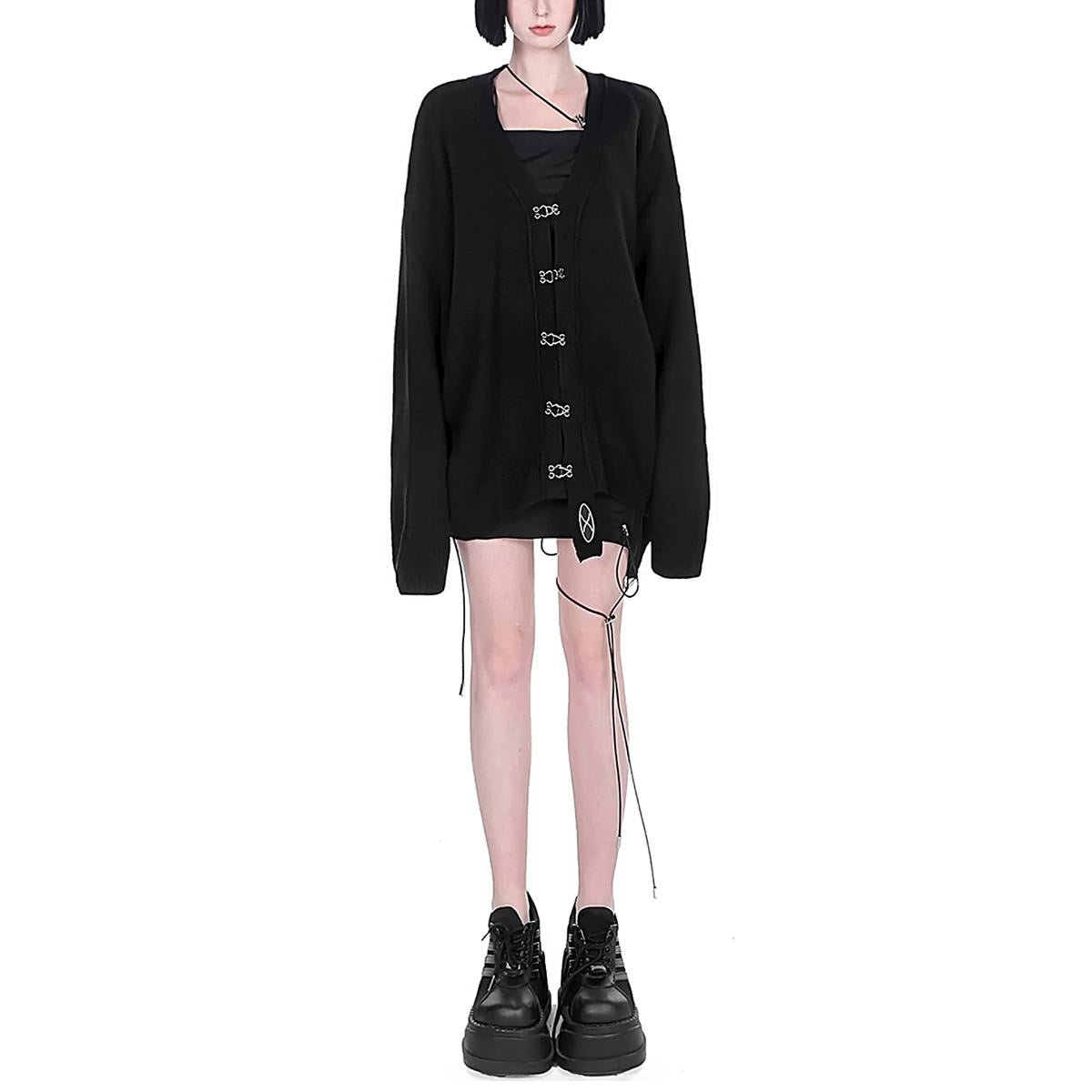 Hook Closure Graphic Back Knit Cardigan