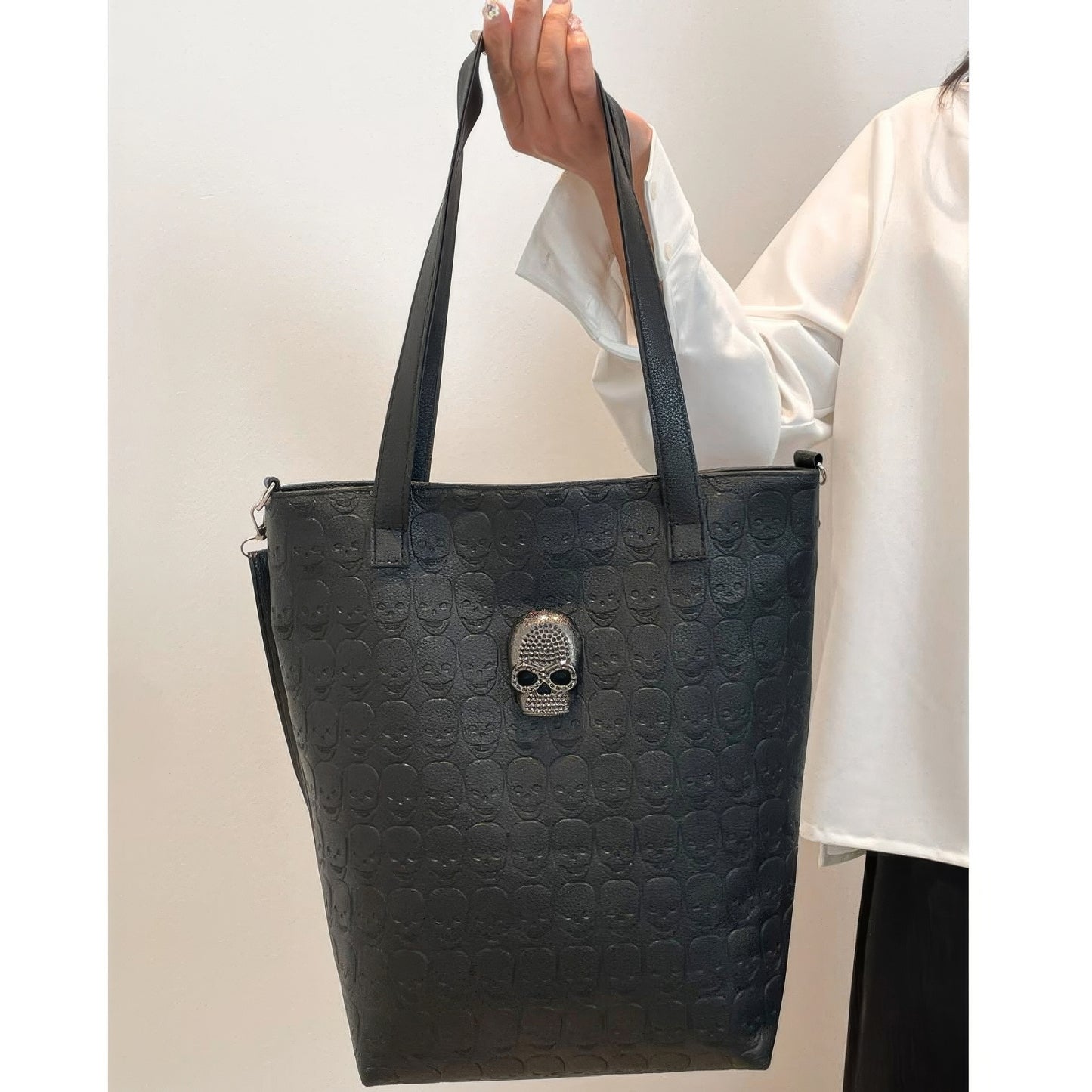 Embossed Skull Accent Structured Tote