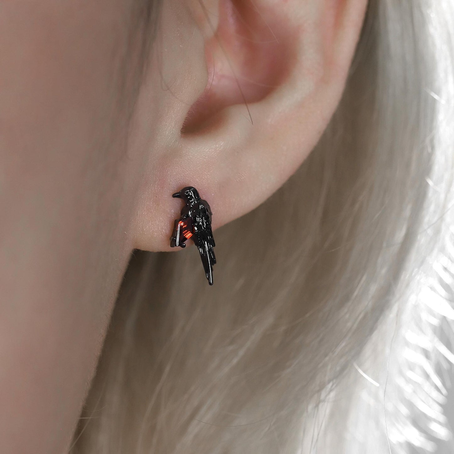 Crimson Gem Raven Stud Earrings