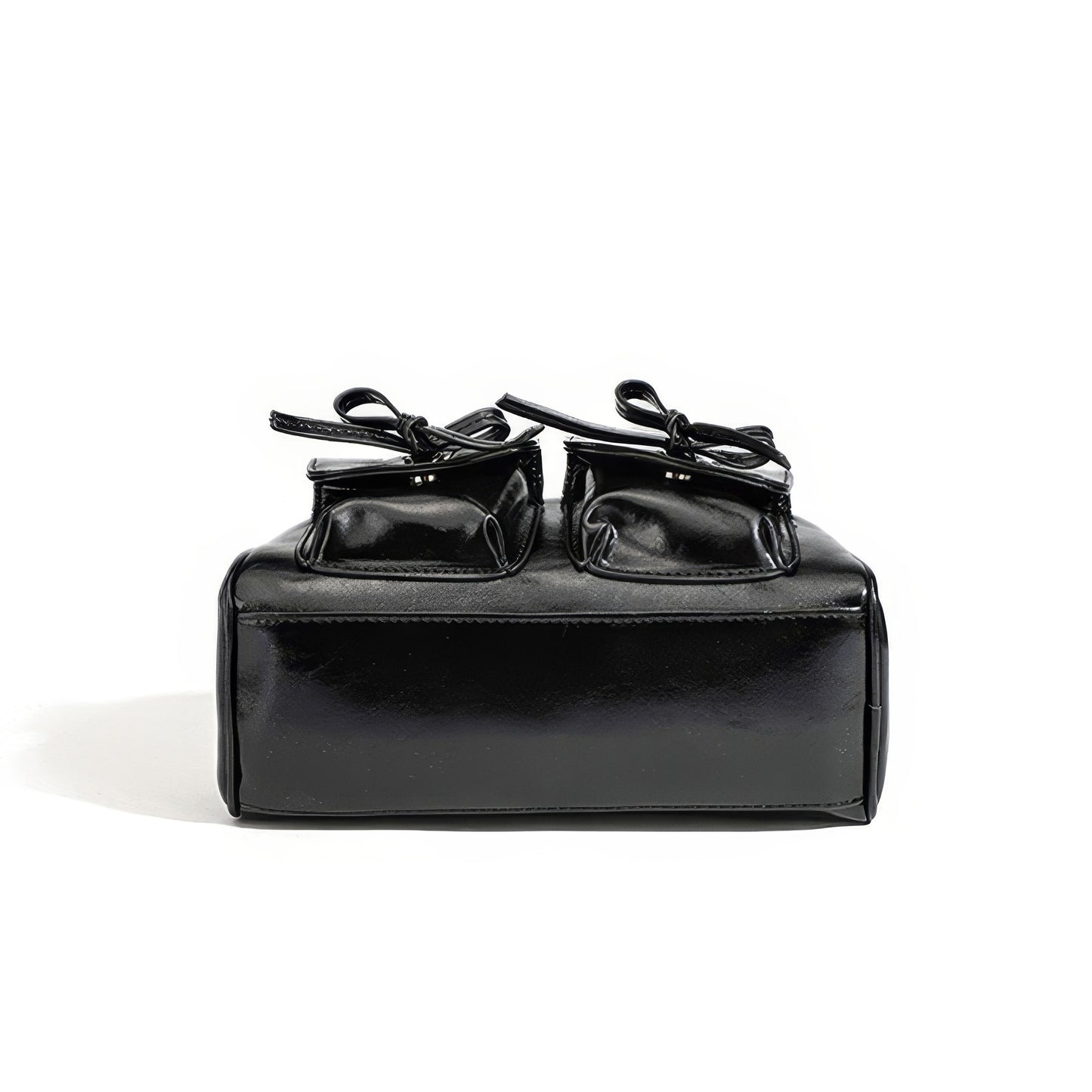 Glossy Bow Pocket Double Strap Shoulder Bag