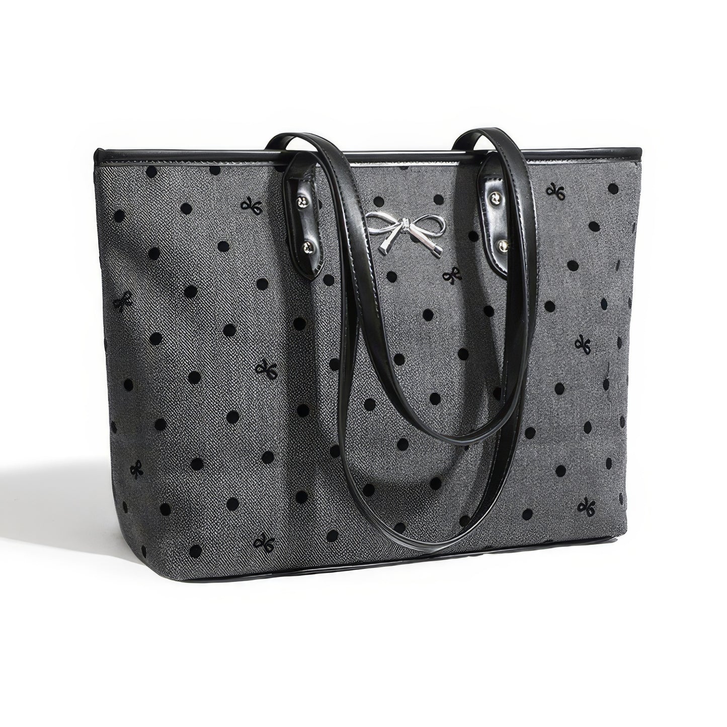 Reversible Dot Embroidery Bow Tote Bag