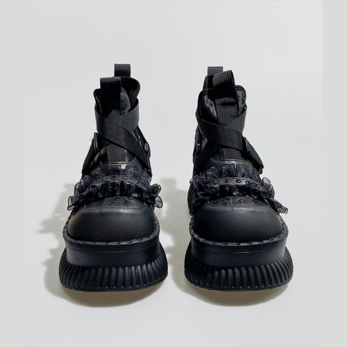 Black Strapped Platform Combat Sneakers
