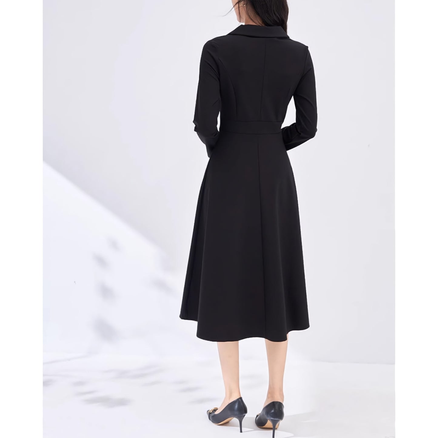 Tailored Lapel Black Flare Dress