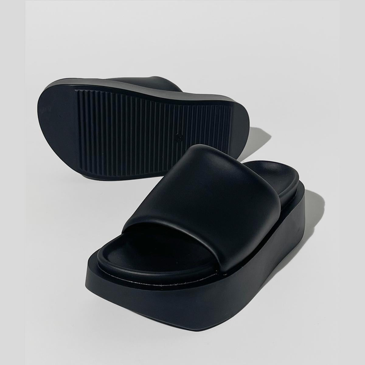 Black Minimalist Platform Slides