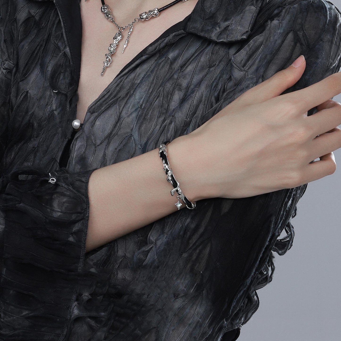 Twisted Serpent Charm Leather Bracelet