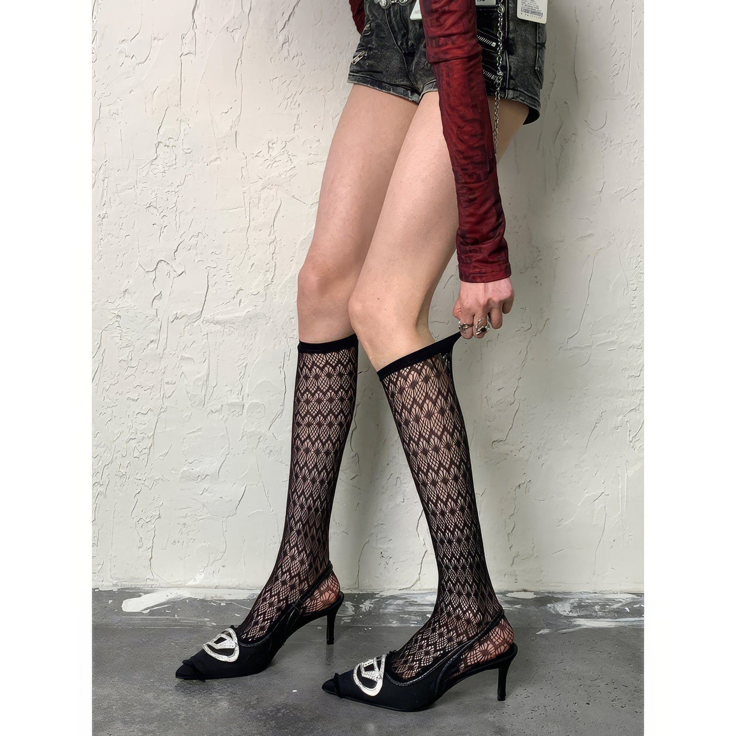 Diamond Net Pattern Knee Socks
