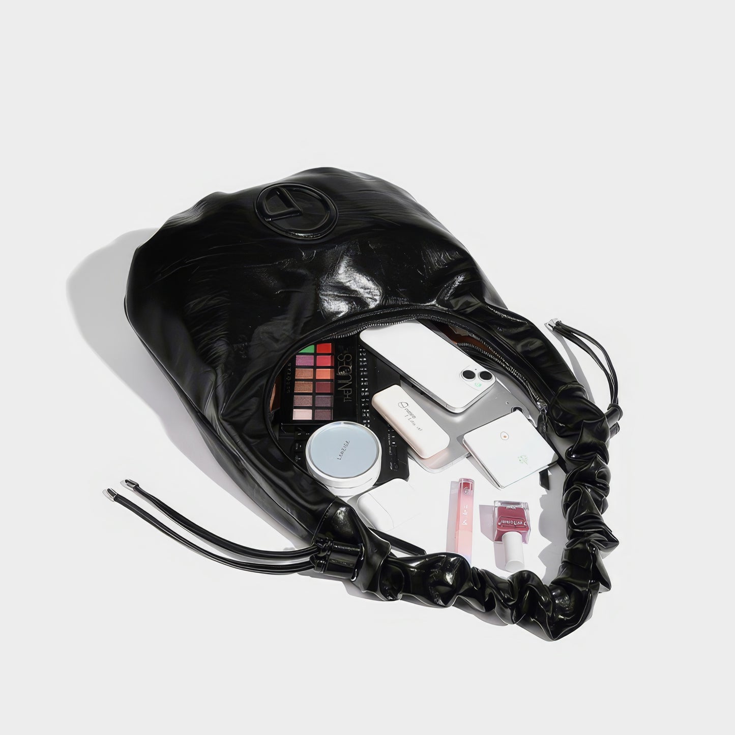 Ruched Glossy Crescent Shoulder Bag