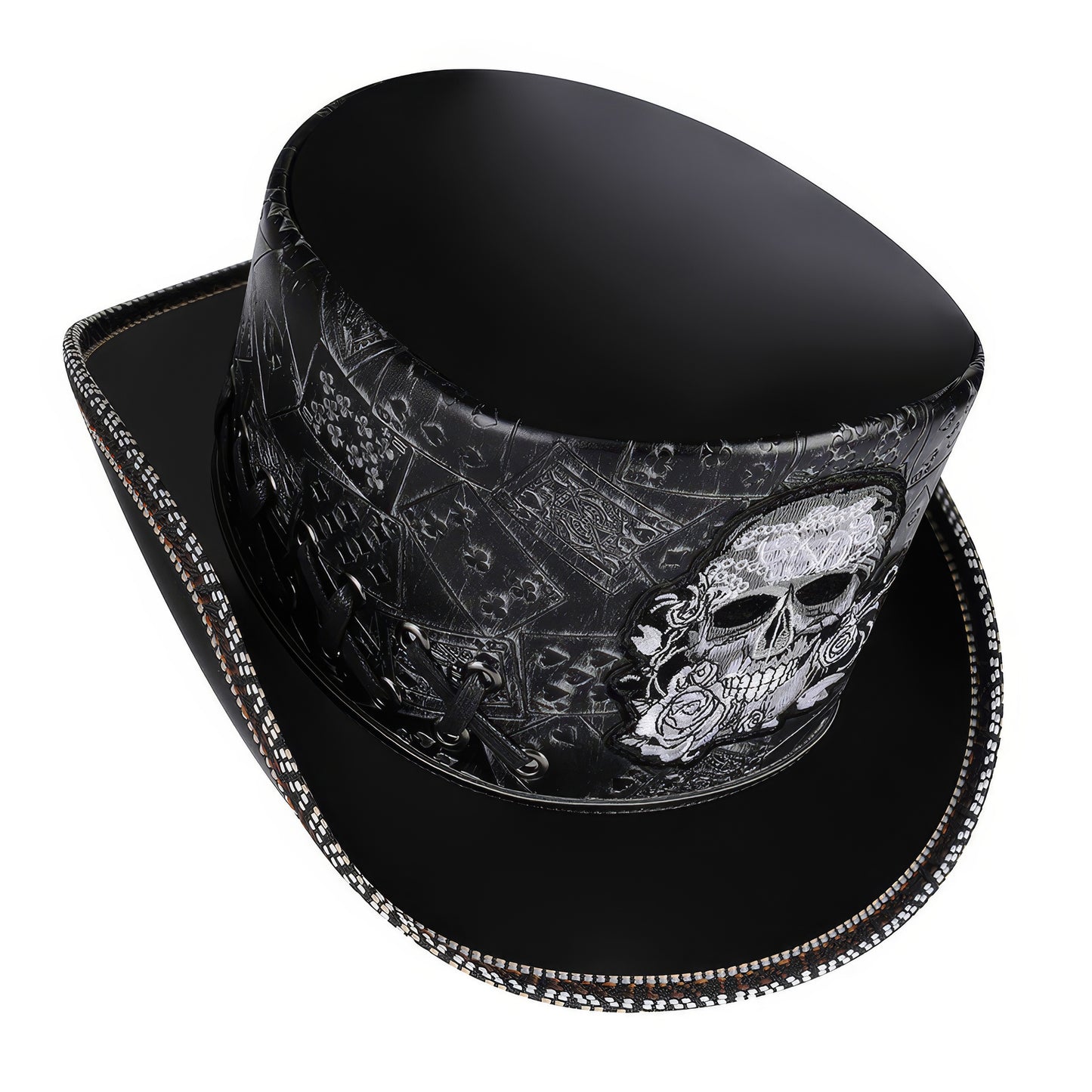 Embossed Card Pattern Lace-Up Top Hat