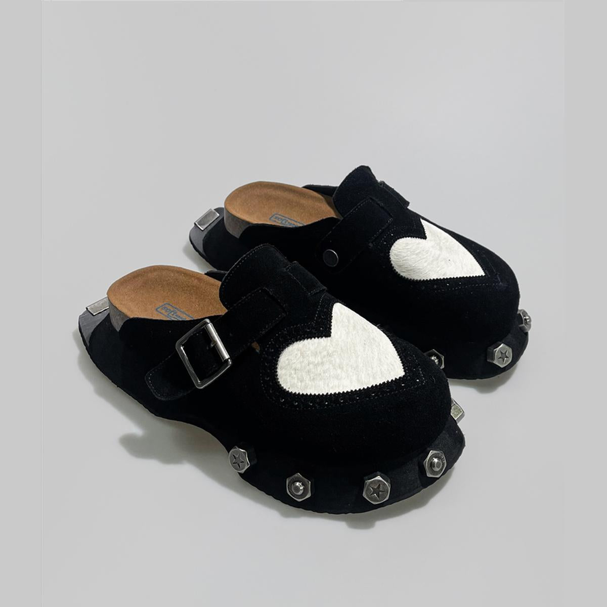 Black Heart Studded Clogs