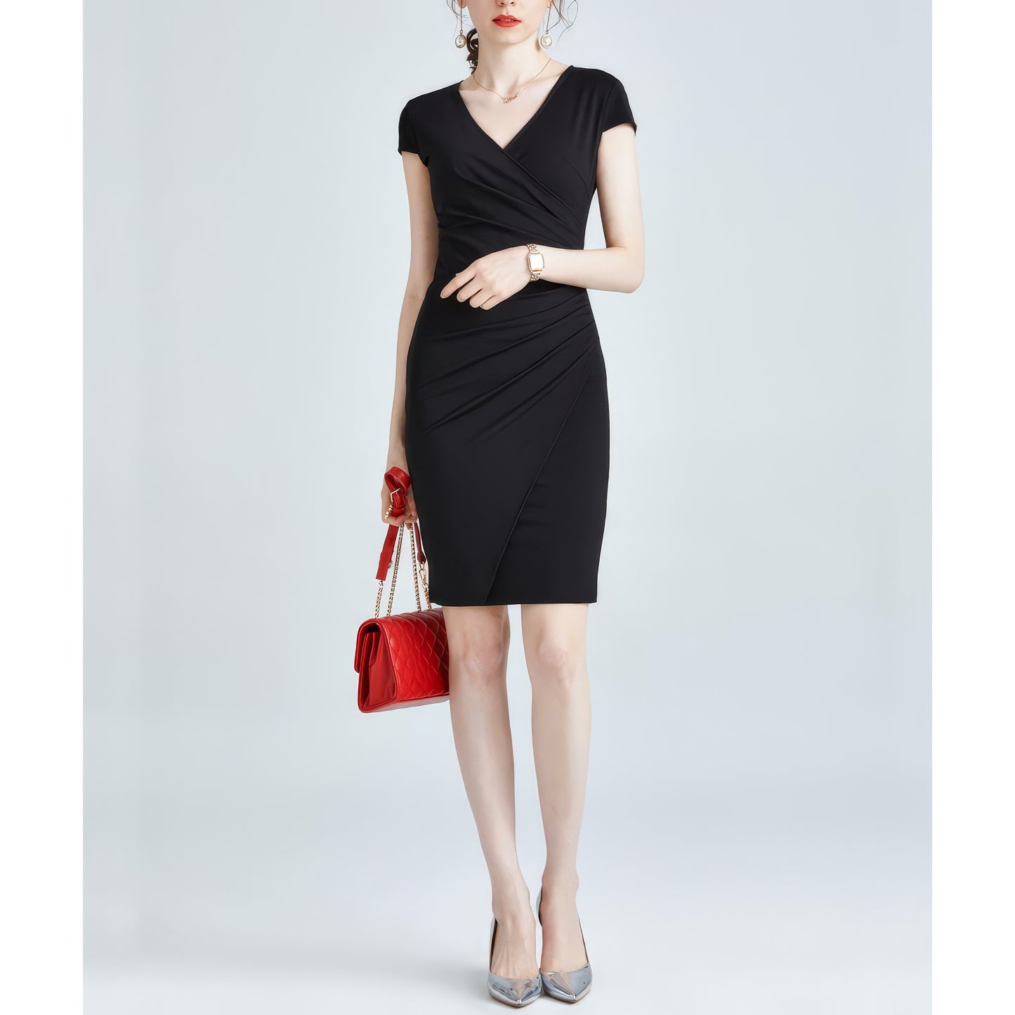 Wrap Style Bodycon Black Mini Dress