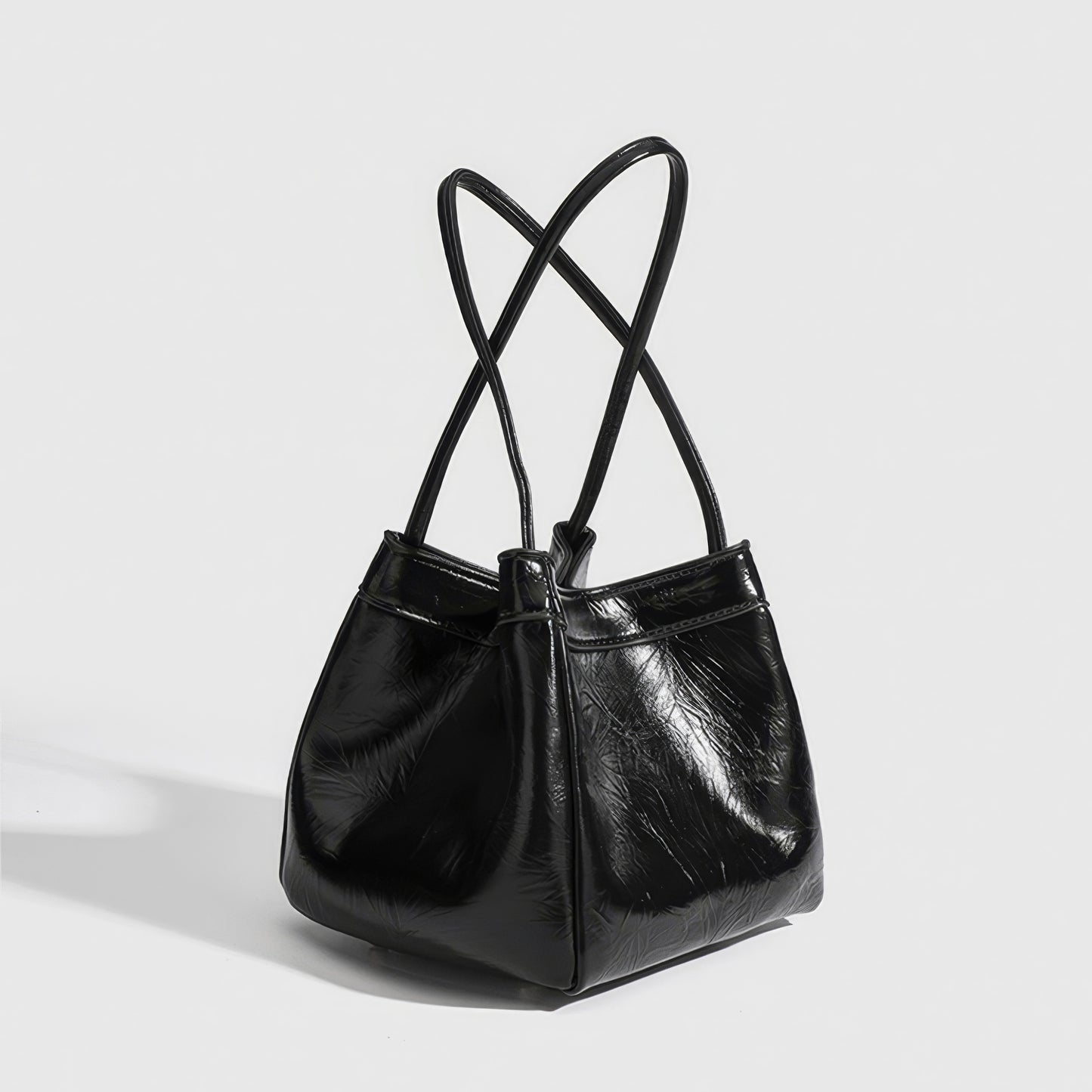 Glossy Crinkle Textured Drawstring Tote Bag