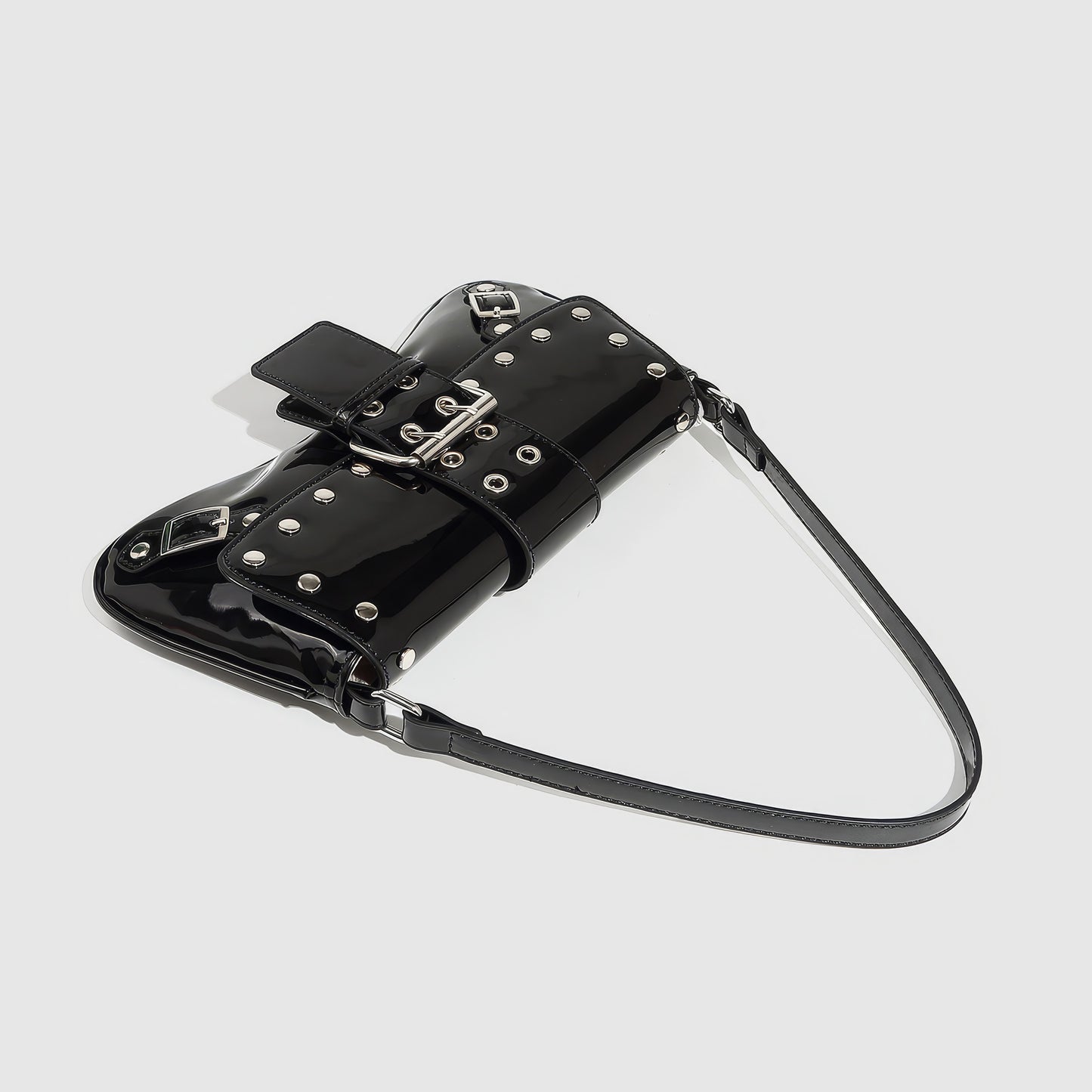 Patent Buckle Strap Black Shoulder Bag