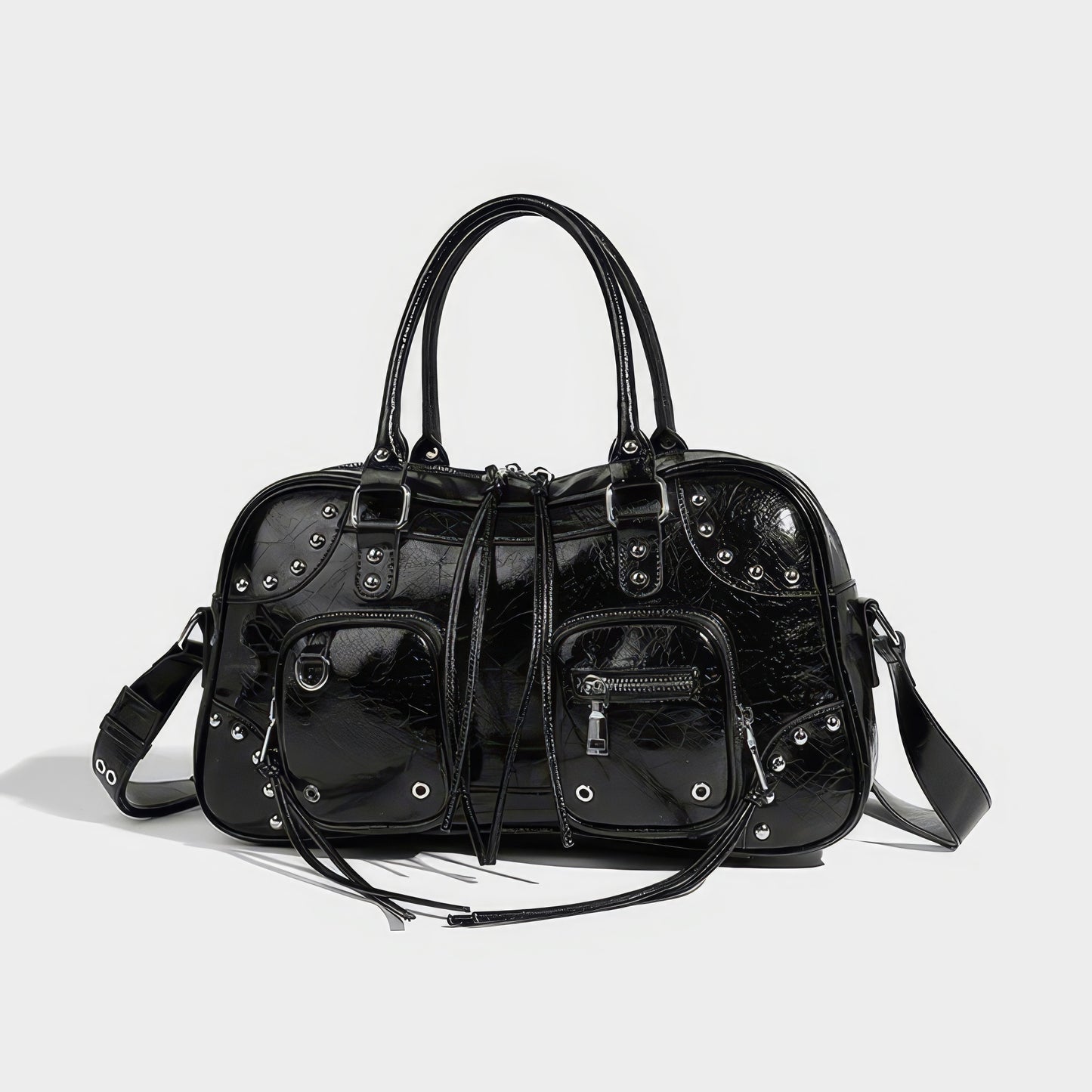 Studded Patent Utility Handbag