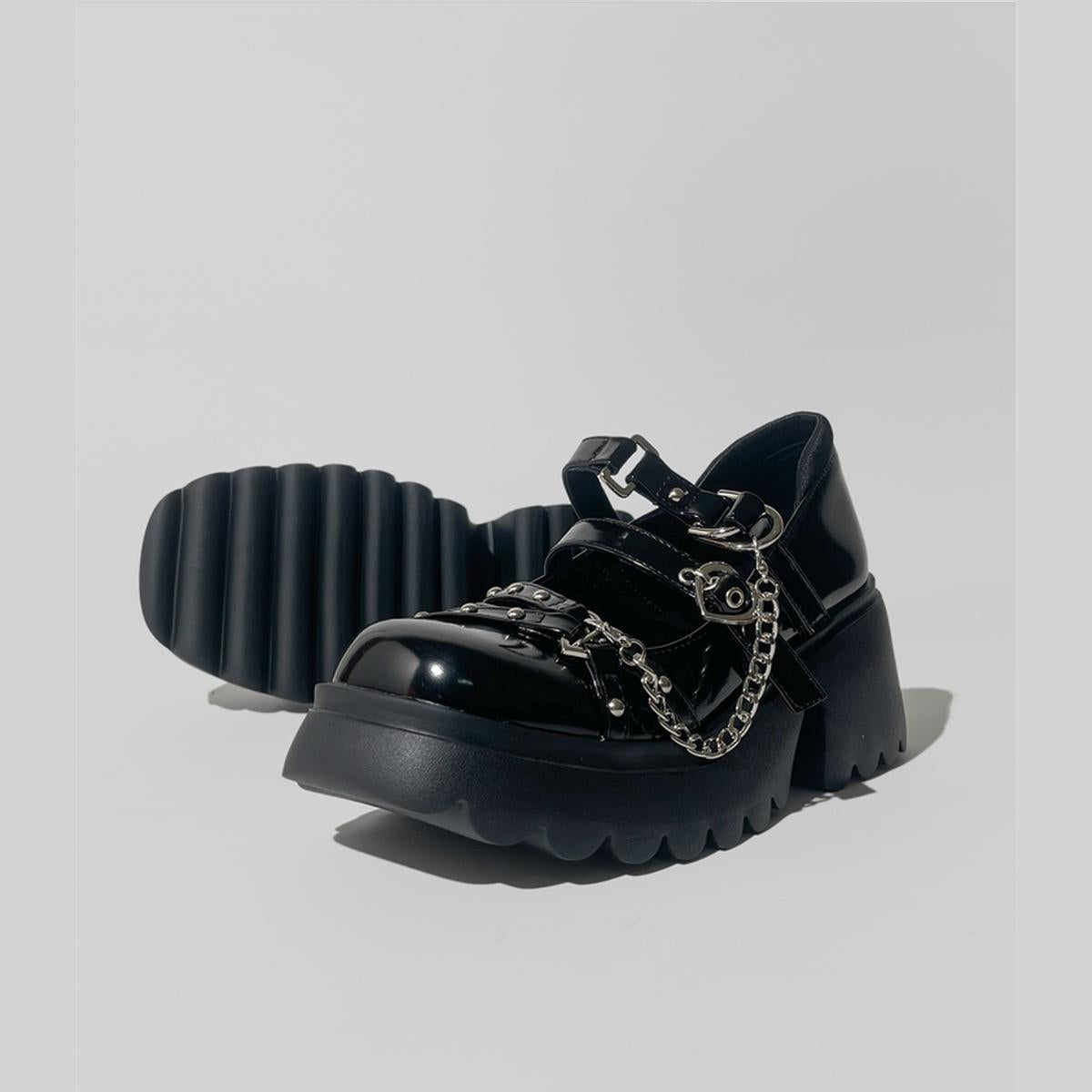 Black Chain Buckle Platform Mary Janes