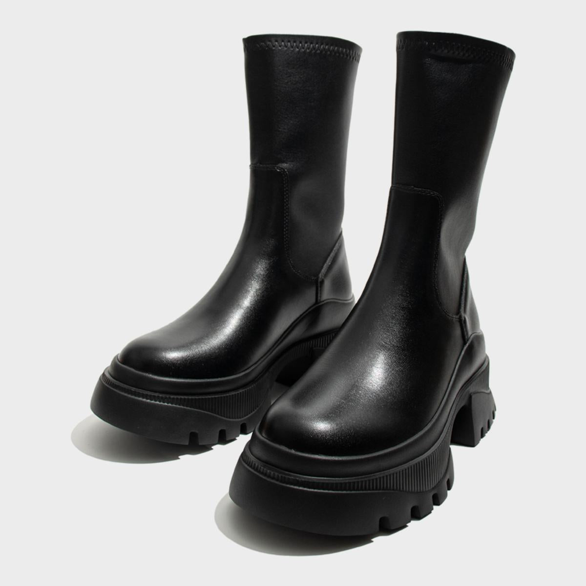 Black Chunky Sole Ankle Boots