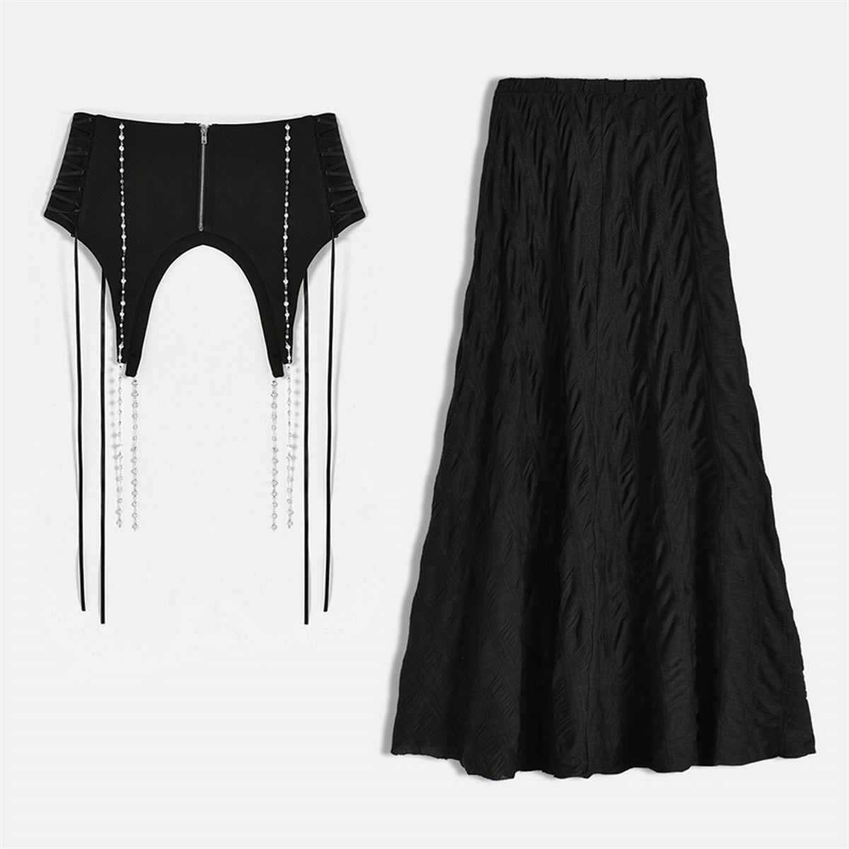Chain Accent High-Waist Skirt Set
