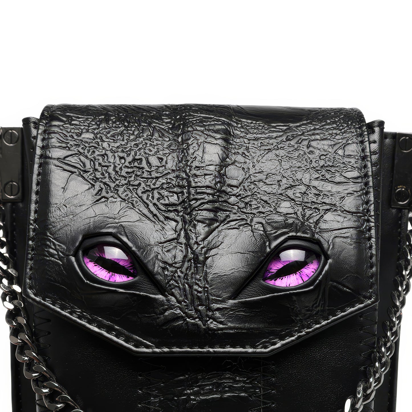 Black Textured Mini Crossbody with Eye Detail