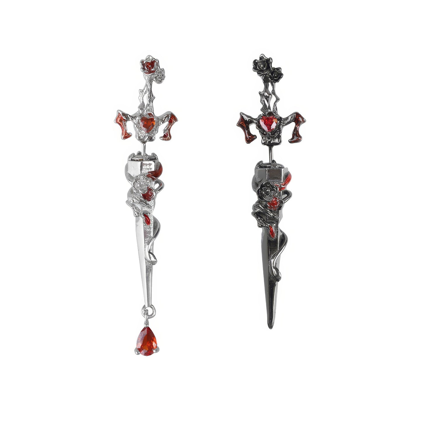 Garnet Cross Dagger Drop Earrings