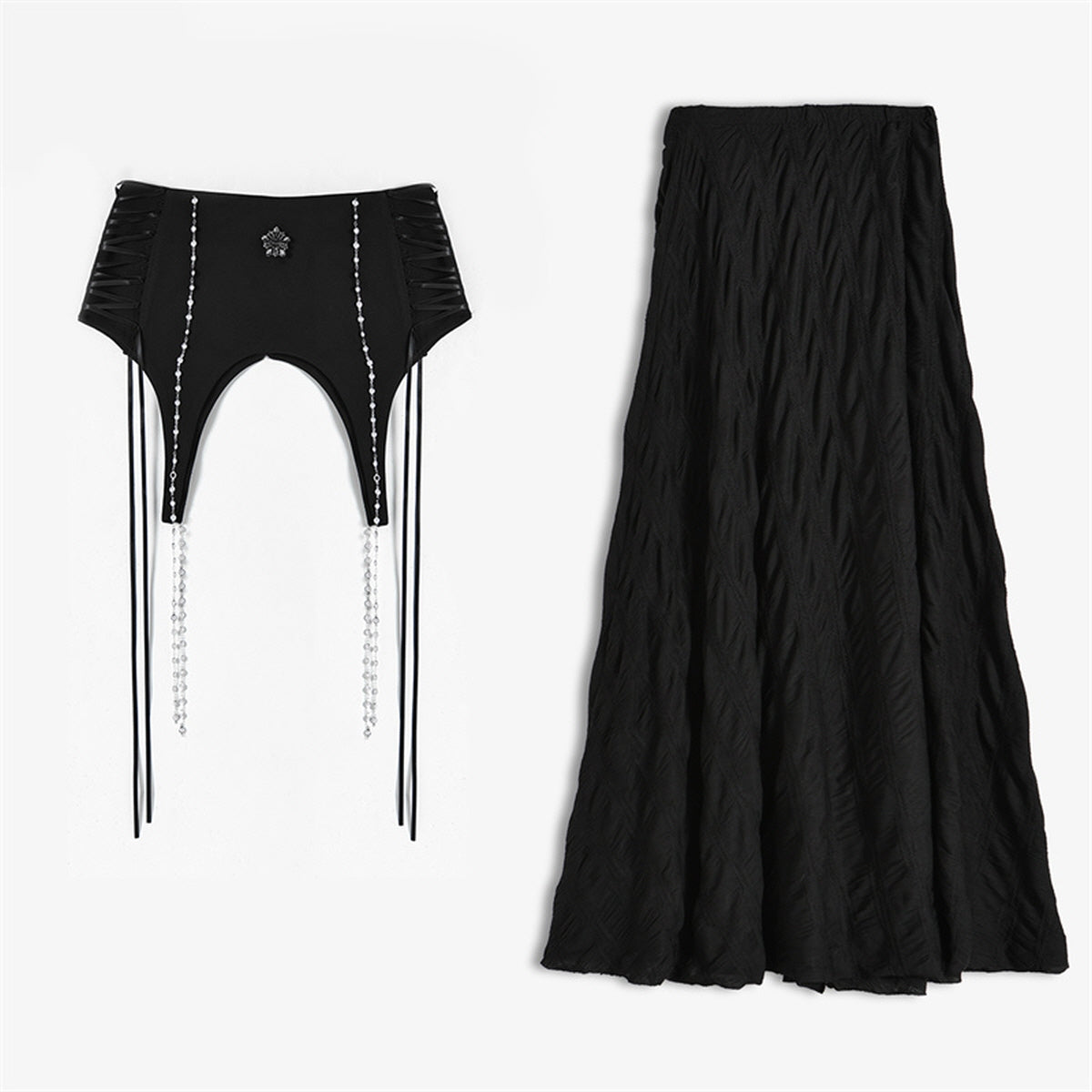 Chain Accent High-Waist Skirt Set