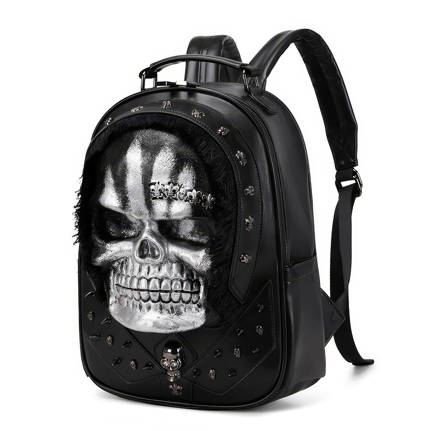 Silver Skull Embossed Faux Leather Backpack