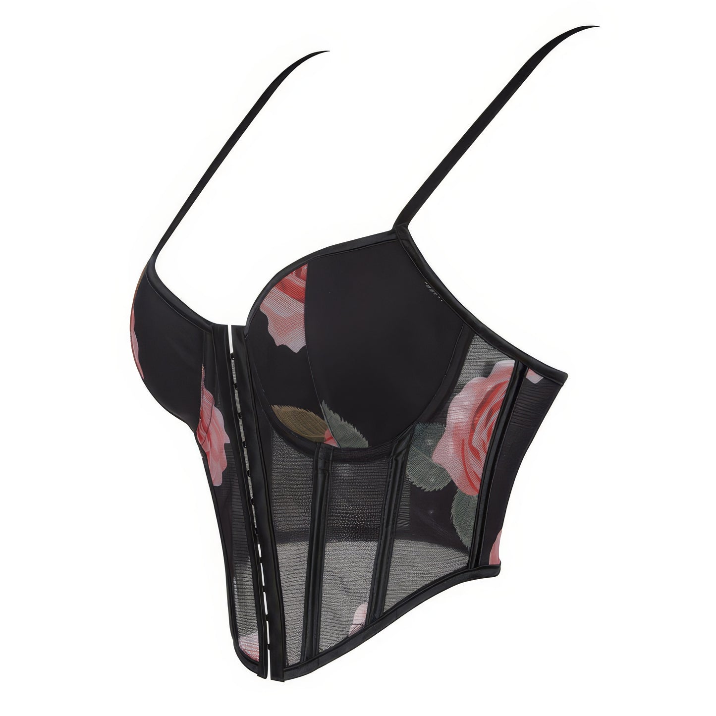 Mesh Rose Print Bustier Corset Top