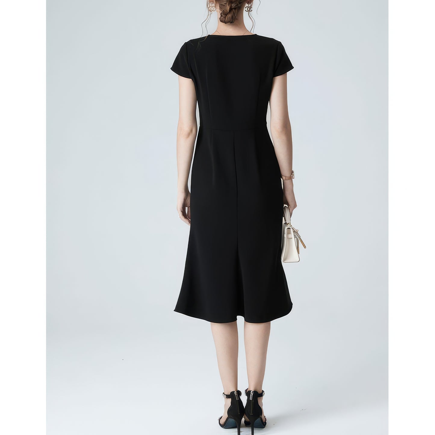 Soft Flare V-Neck Black Dress