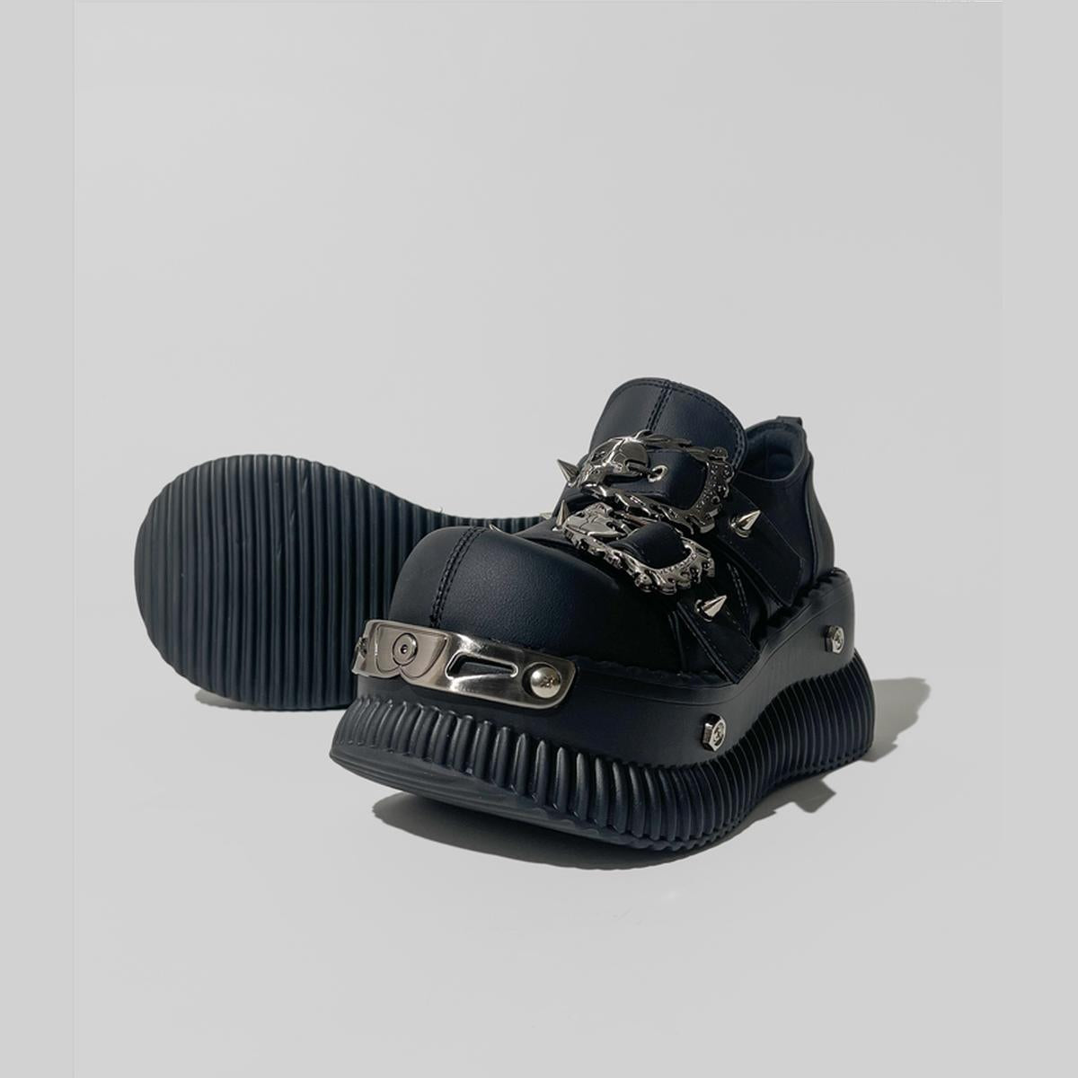 Metal Buckle Spiked Platform Shoes