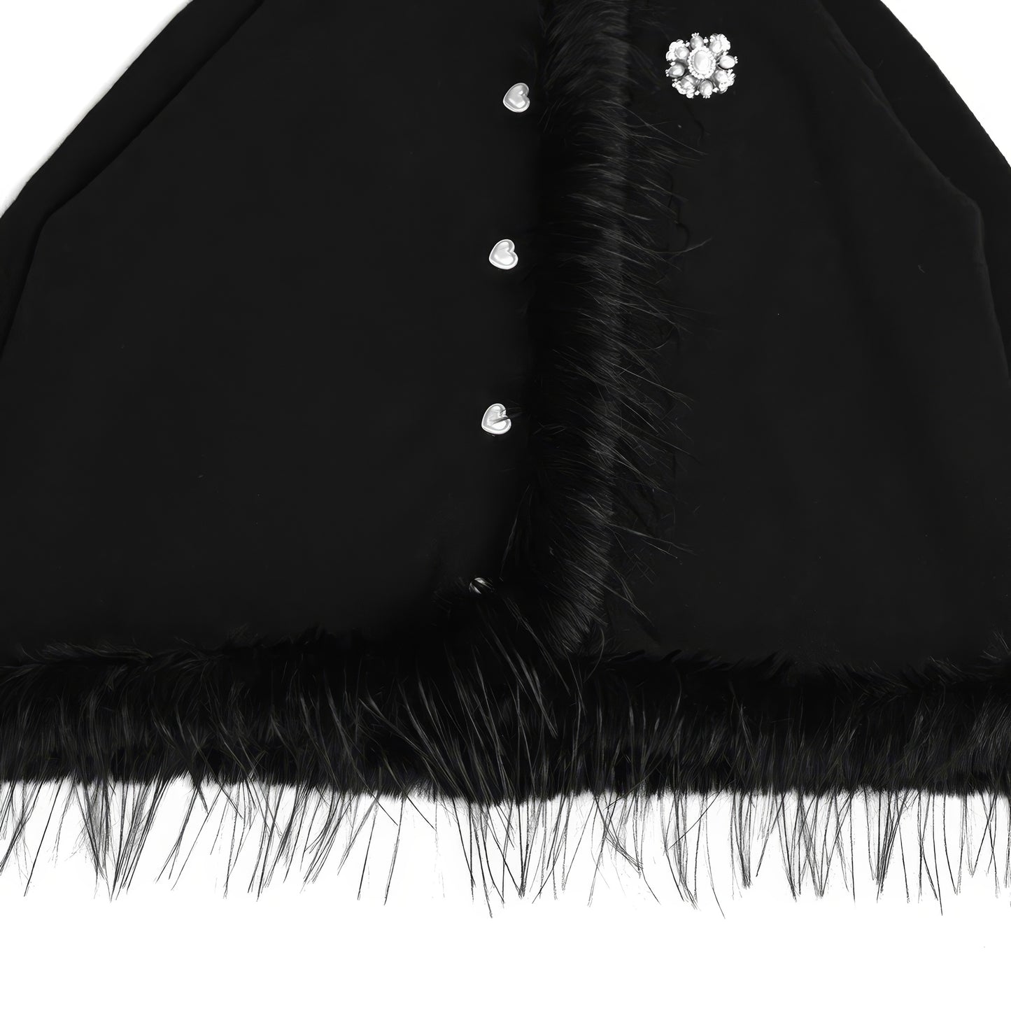 Faux Fur Trim Hooded Flare Coat