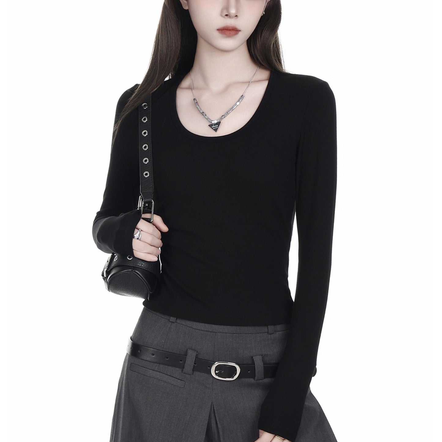 Scoop Neck Fitted Long Sleeve Top