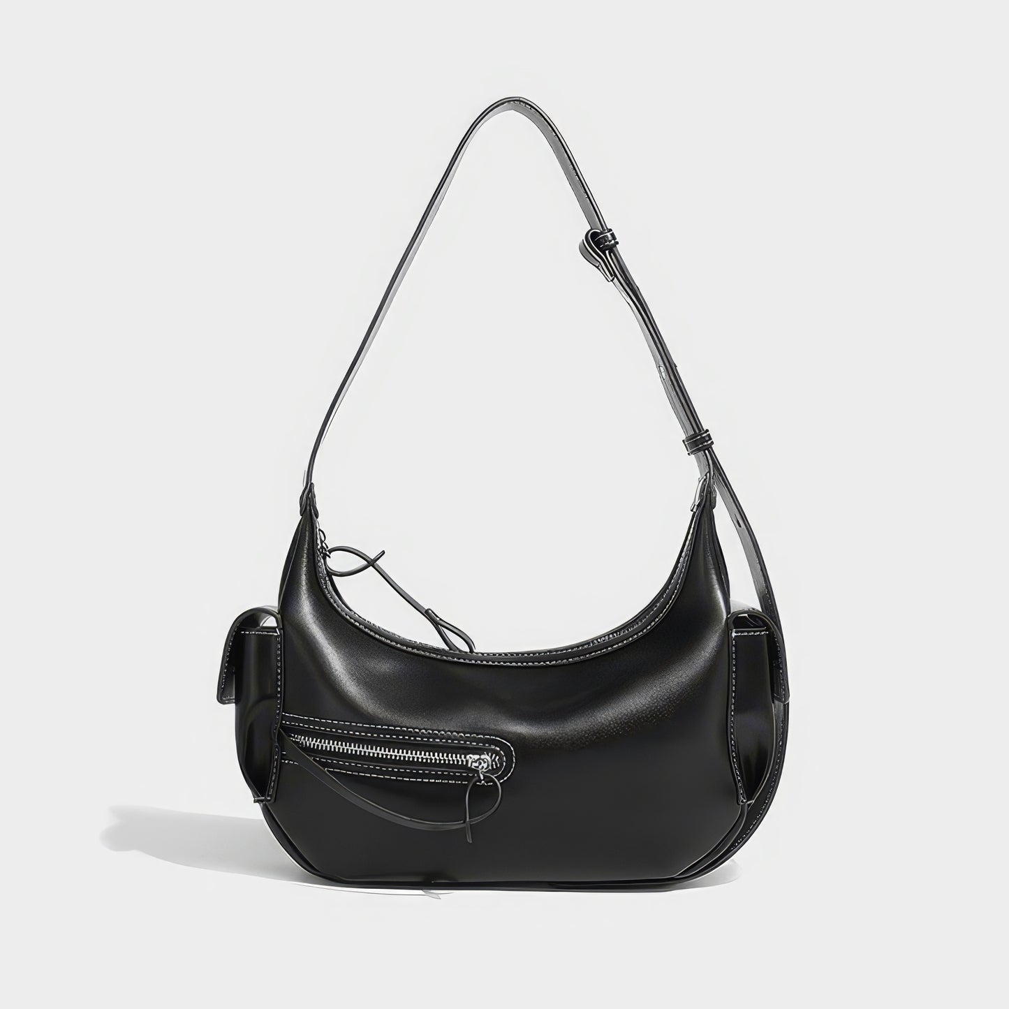 Asymmetrical Zip Crescent Shoulder Bag