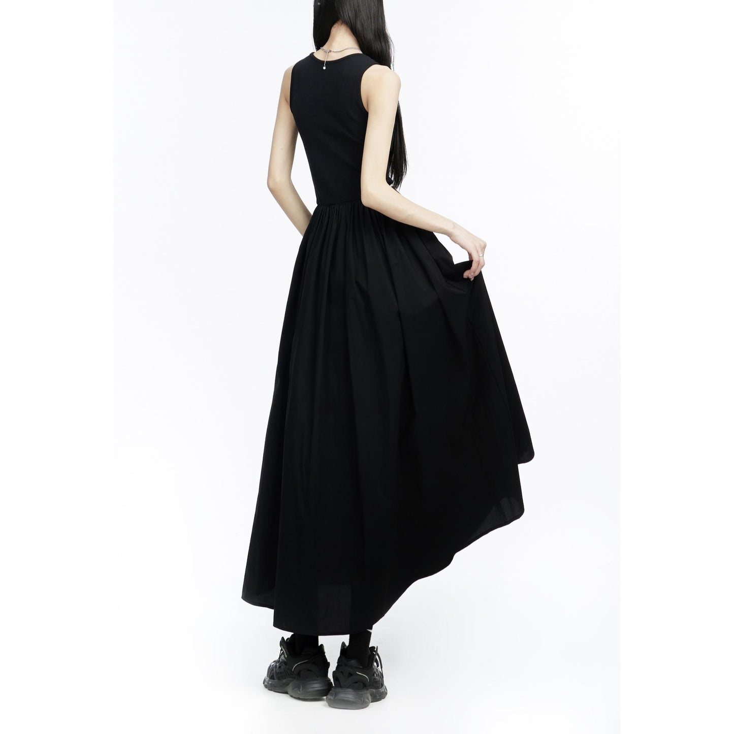 Sleeveless Ribbed Bodice Gathered Maxi Dress