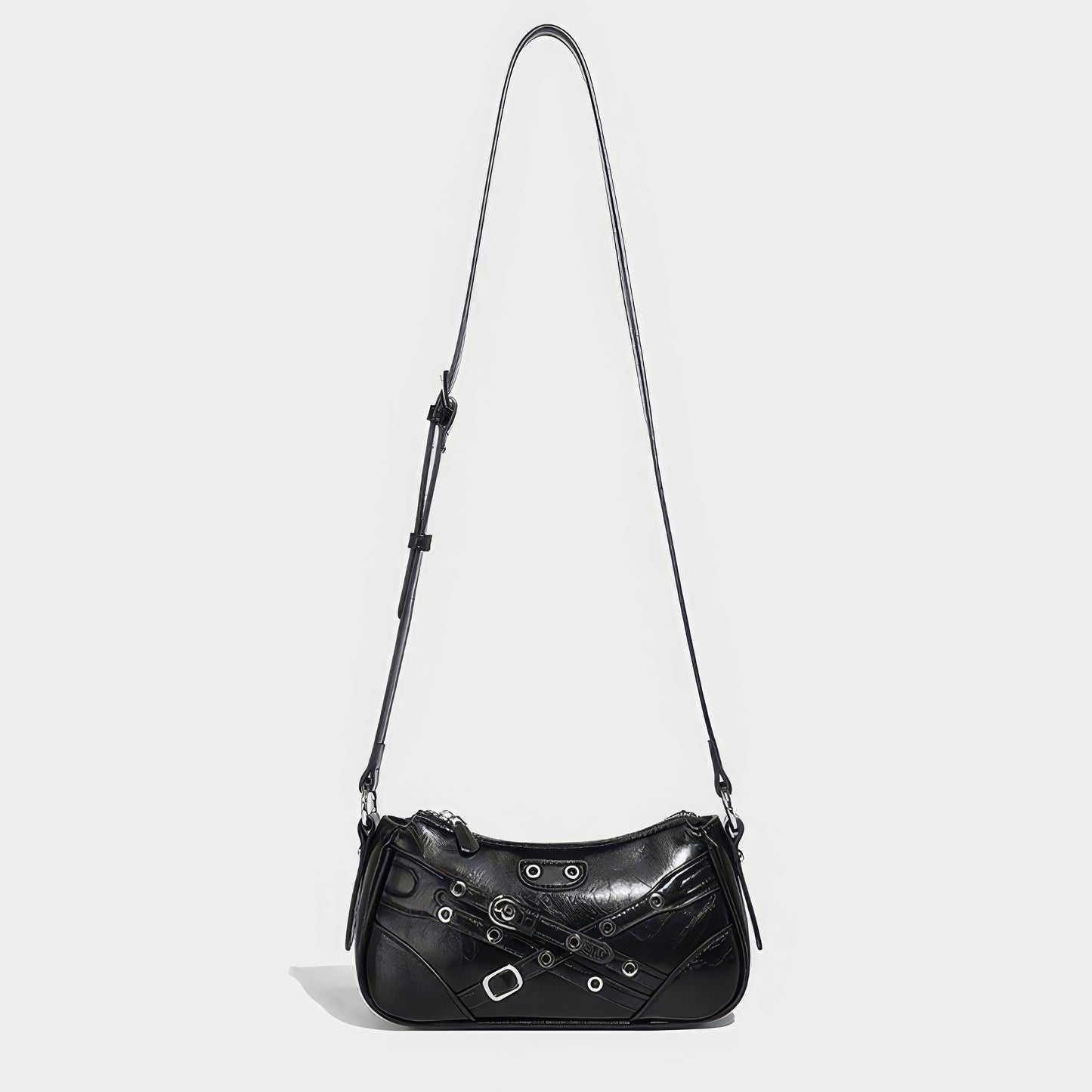 Buckle Strap Glossy Baguette Bag