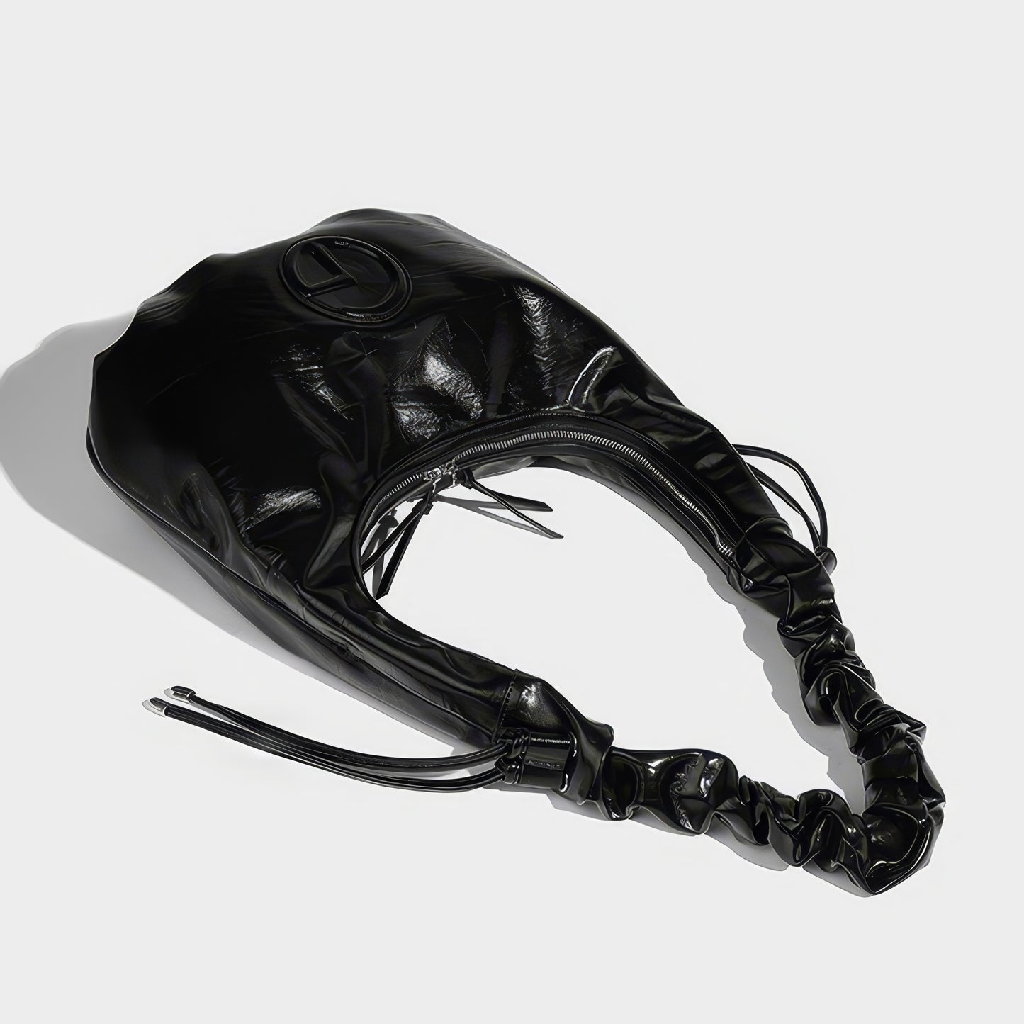 Ruched Glossy Crescent Shoulder Bag