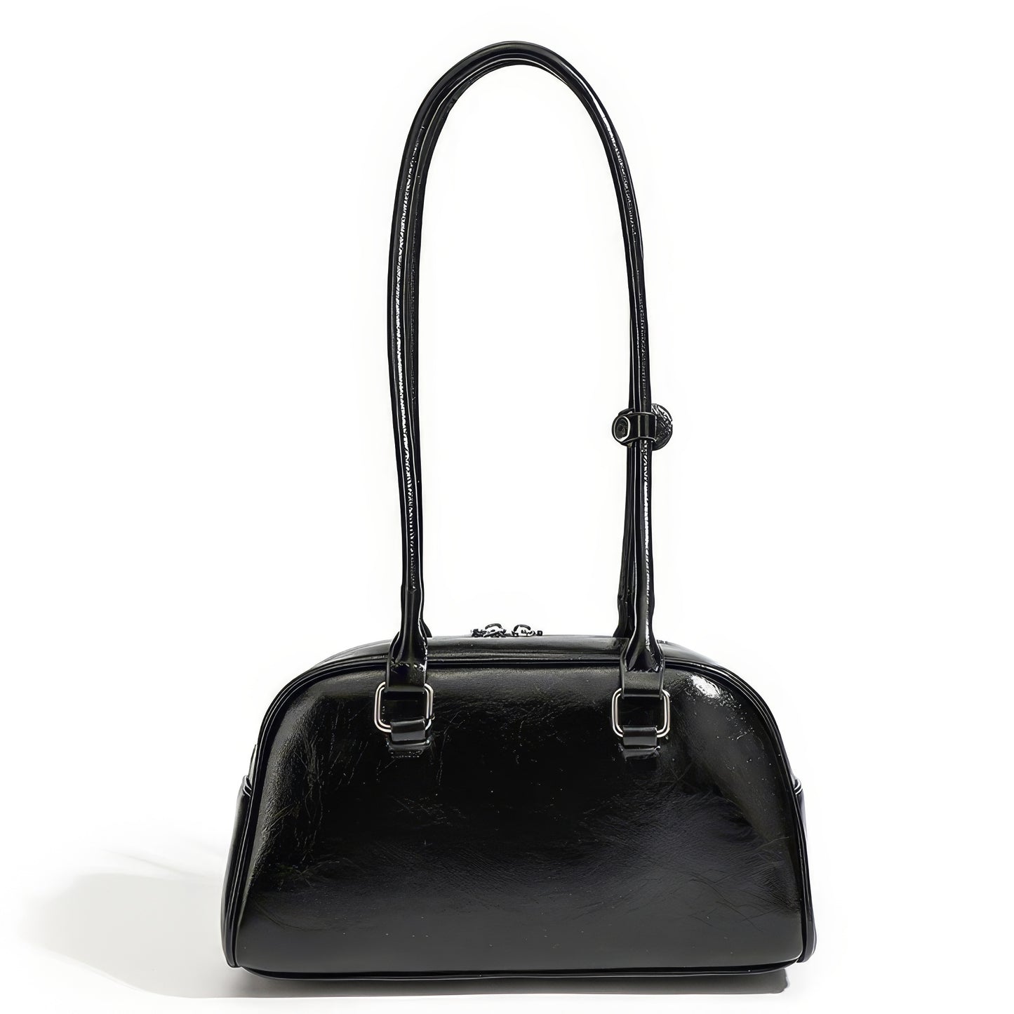 Glossy Bow Pocket Double Strap Shoulder Bag