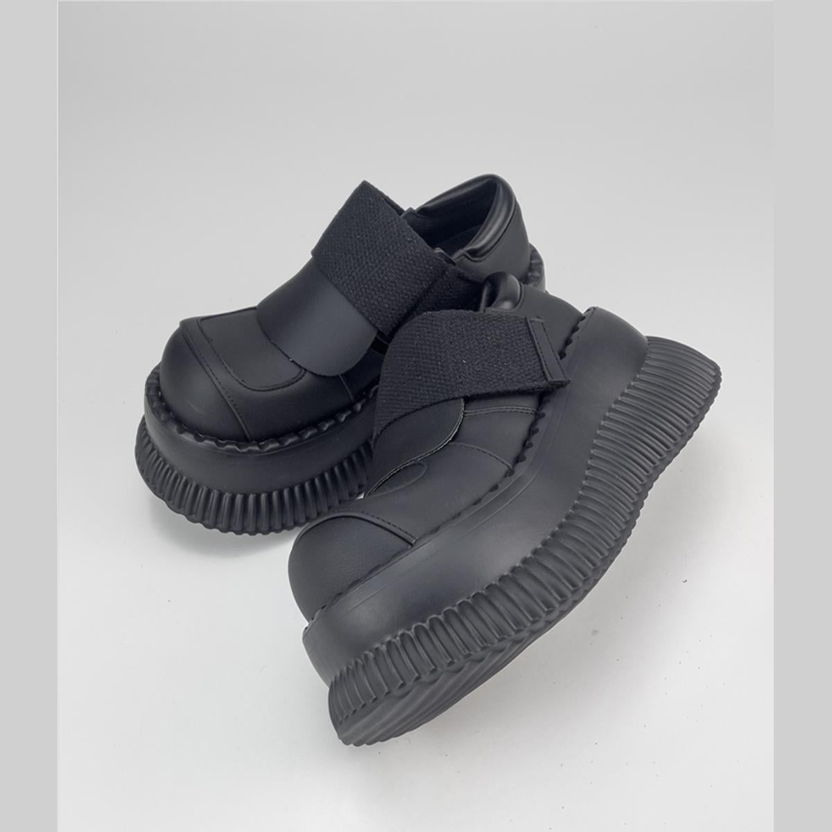 Black Chunky Platform Velcro Shoes