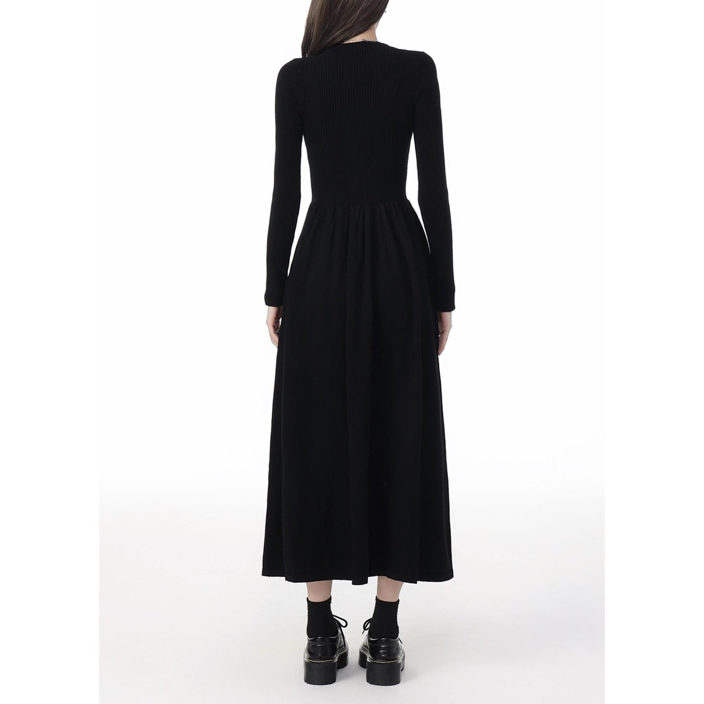 Ribbed Knit Top Flared Maxi Dress