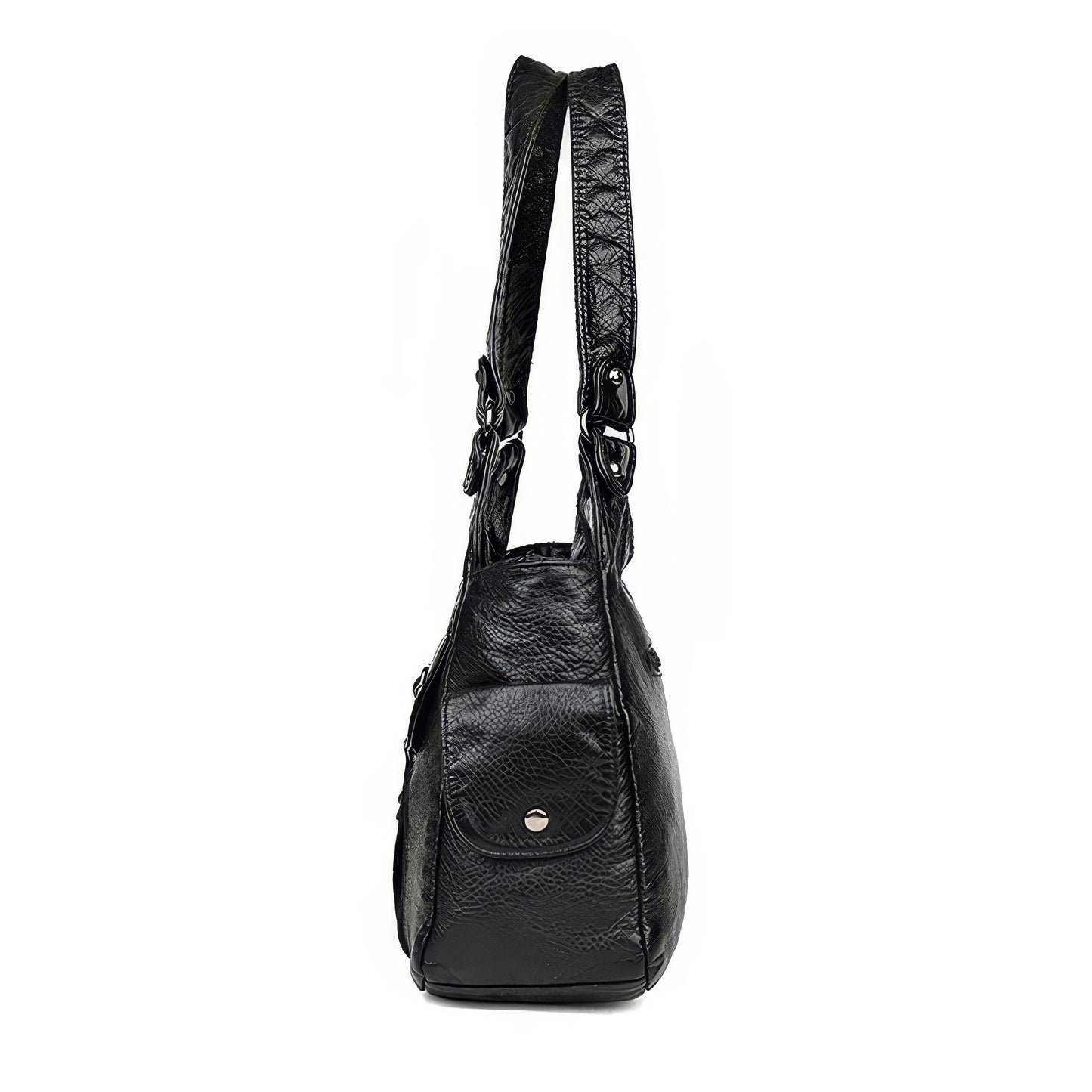Multi-Zip Textured Faux Leather Shoulder Bag