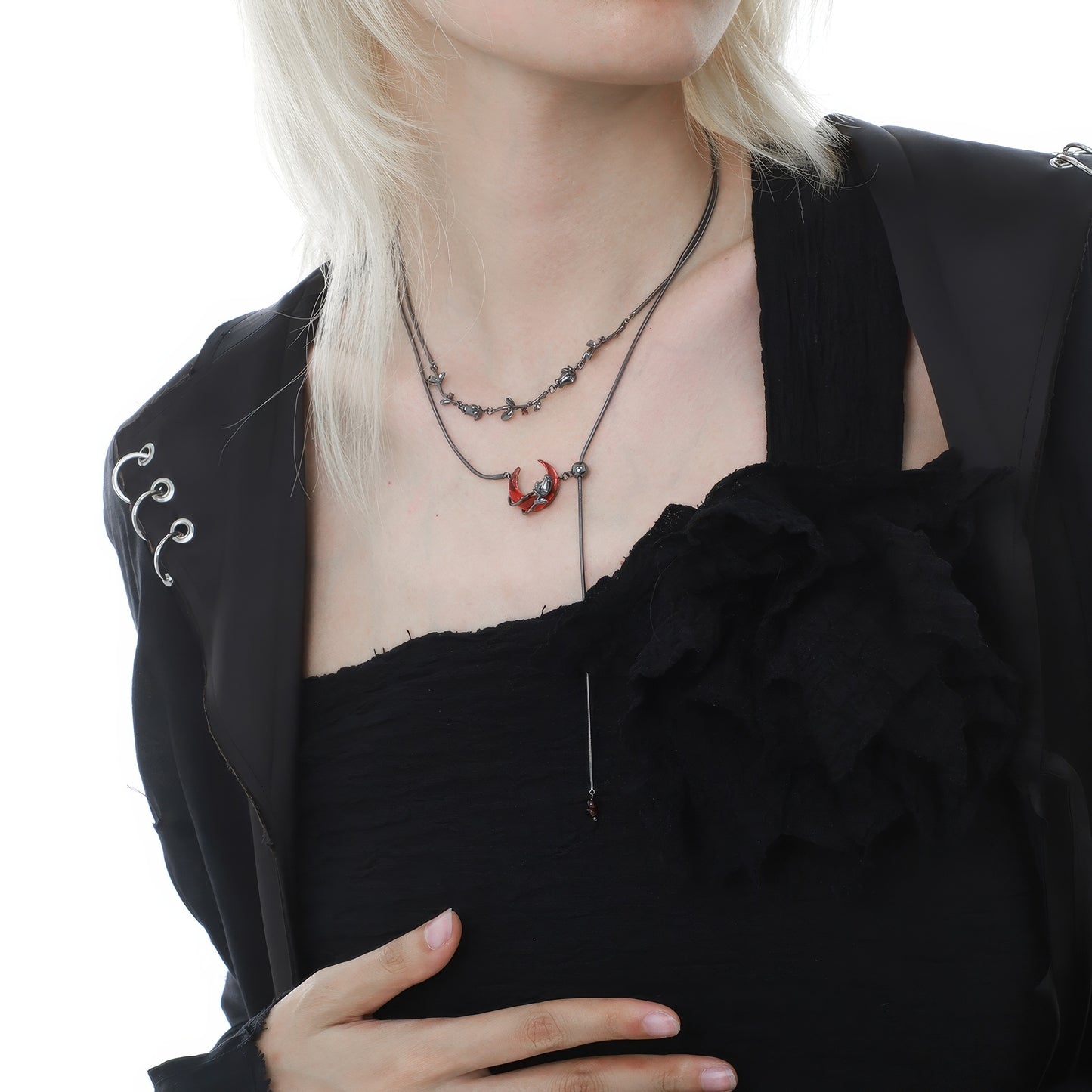 Red Horned Beetle Layered Necklace