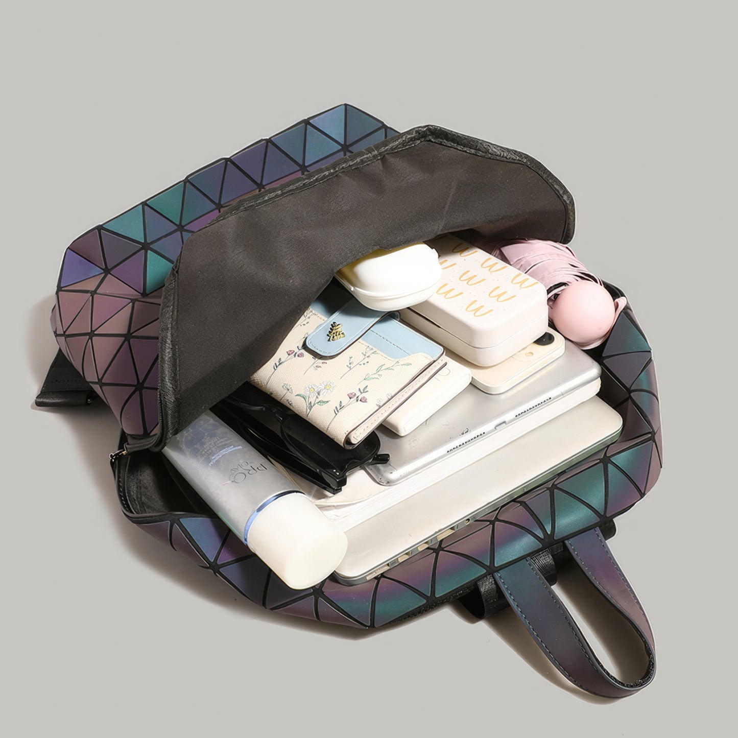 Geometric Reflective Prism Panel Backpack